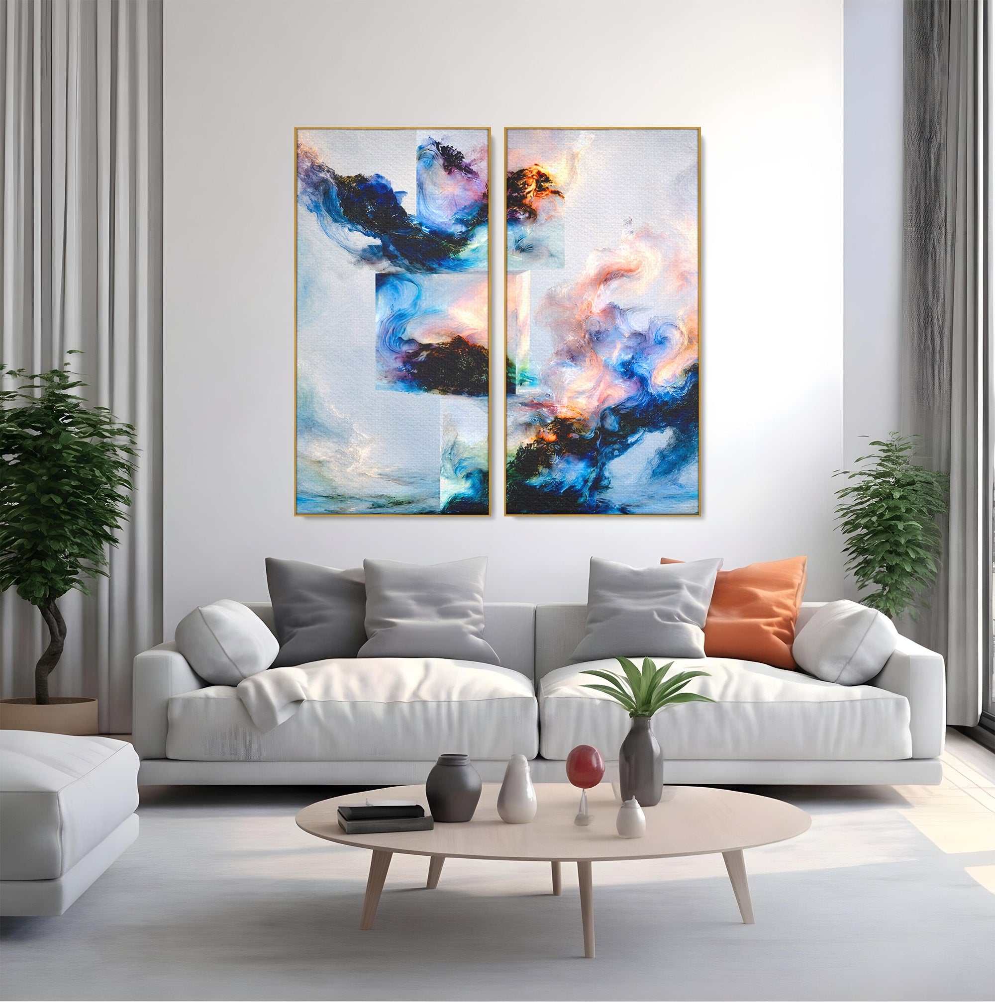 Set 2 Tablouri Canvas Premium LuxCanva® C2-1351, Vortex Abstract, Abstract, Vortex, Modern, Living, Dormitor, Culori Vibrante
