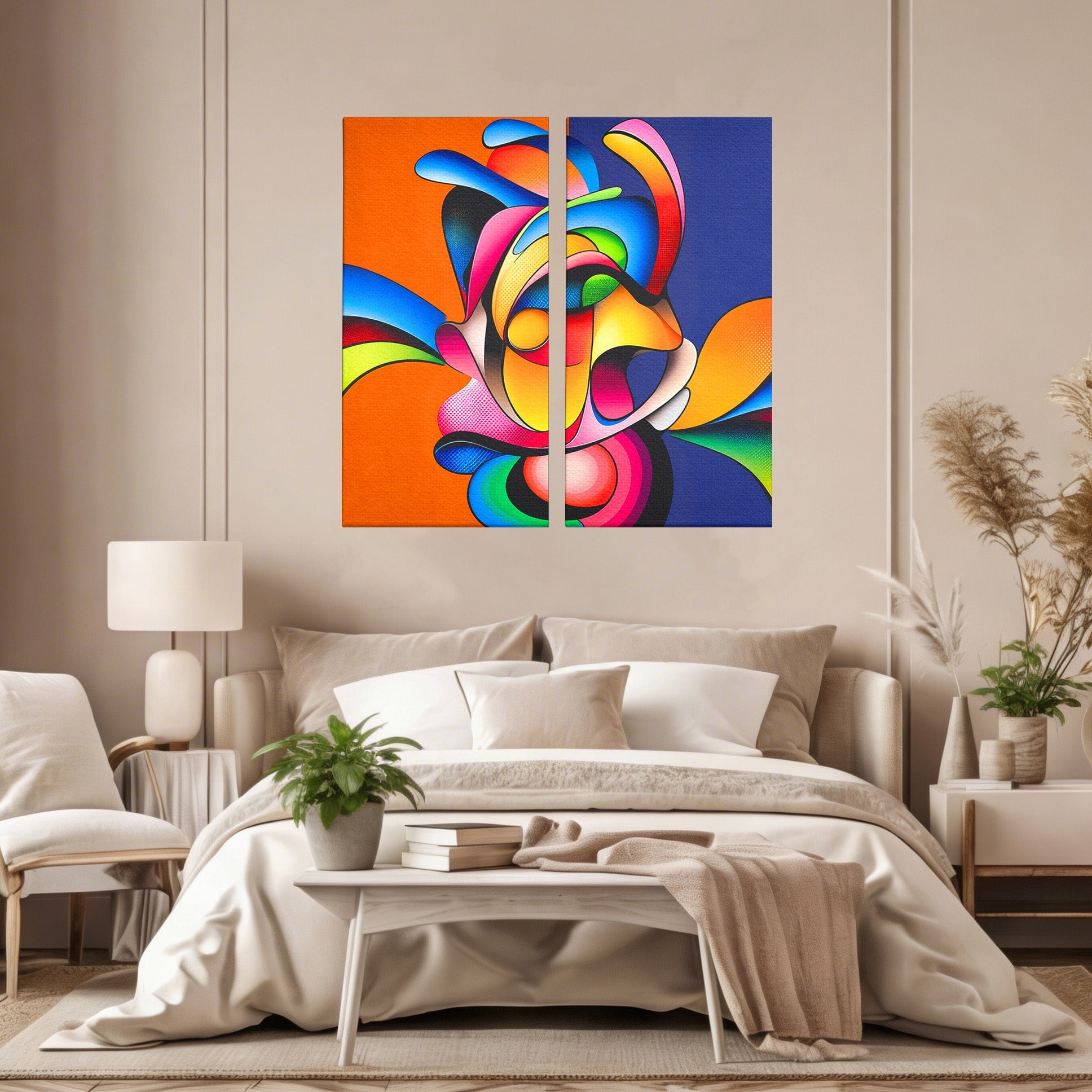 Set 2 Tablouri Canvas Premium LuxCanva® C2-1355, Abstract Dinamic, Abstract, Modern, Arta Contemporana, Energetic, Living, Culori Vibrante