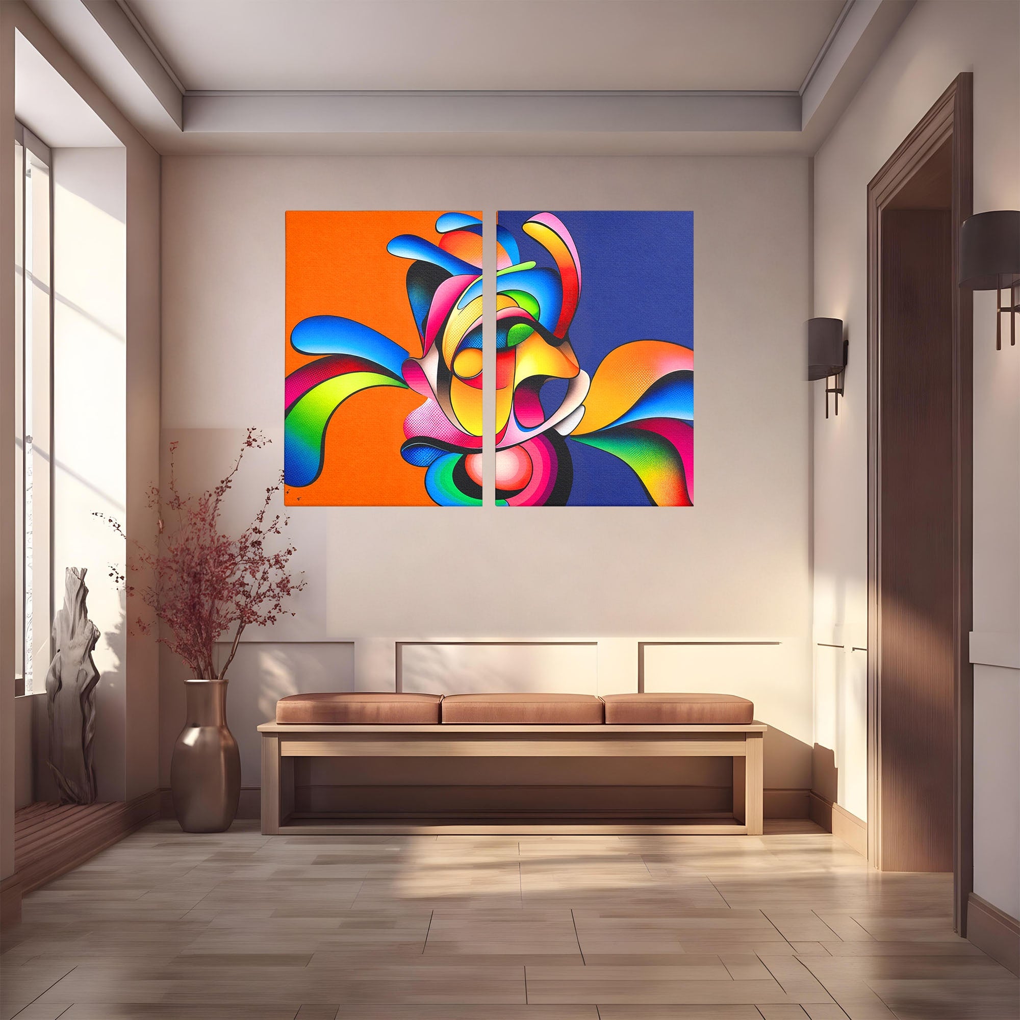 Set 2 Tablouri Canvas Premium LuxCanva® C2-1355, Abstract Dinamic, Abstract, Modern, Arta Contemporana, Energetic, Living, Culori Vibrante