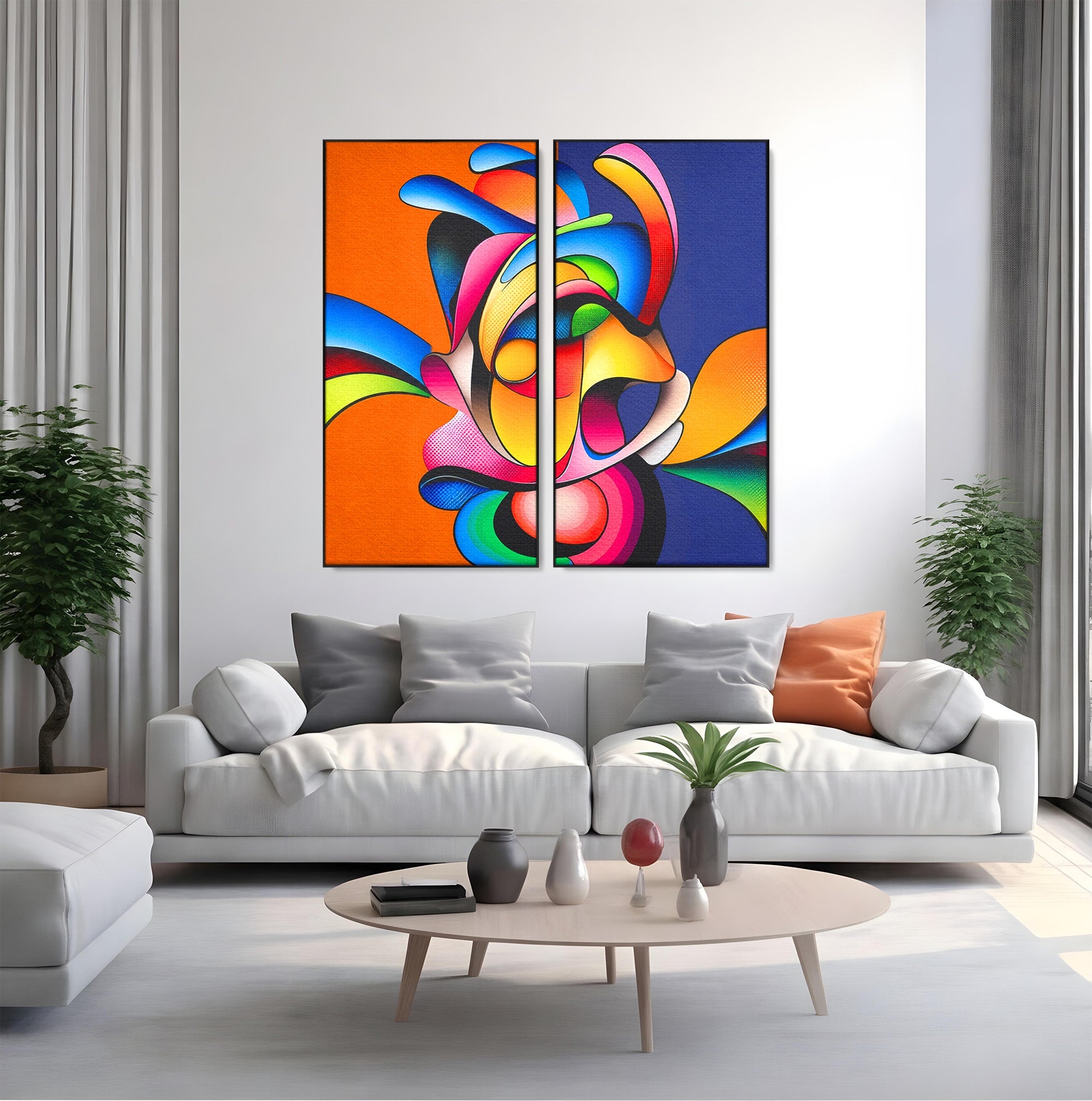 Set 2 Tablouri Canvas Premium LuxCanva® C2-1355, Abstract Dinamic, Abstract, Modern, Arta Contemporana, Energetic, Living, Culori Vibrante