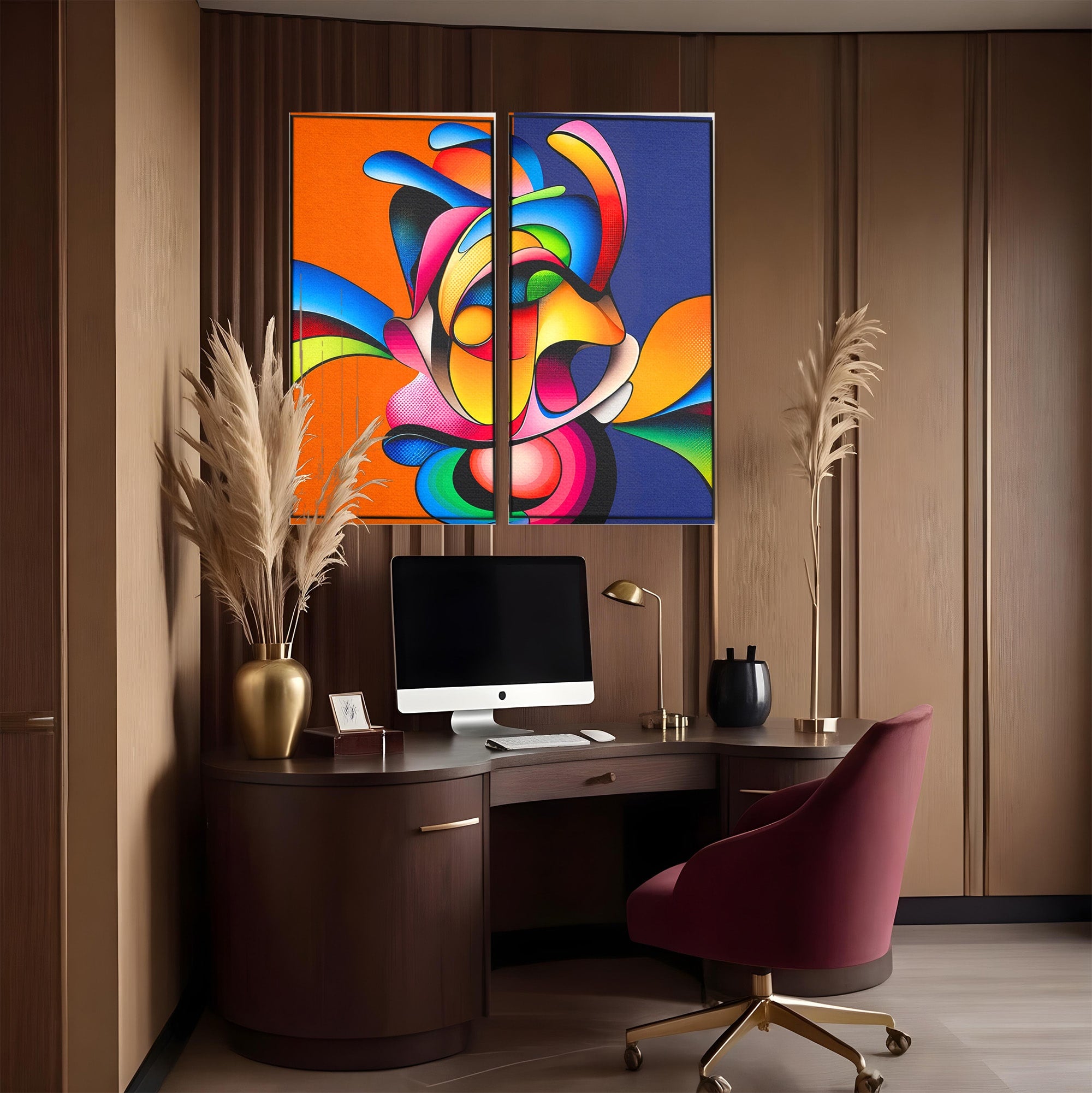 Set 2 Tablouri Canvas Premium LuxCanva® C2-1355, Abstract Dinamic, Abstract, Modern, Arta Contemporana, Energetic, Living, Culori Vibrante