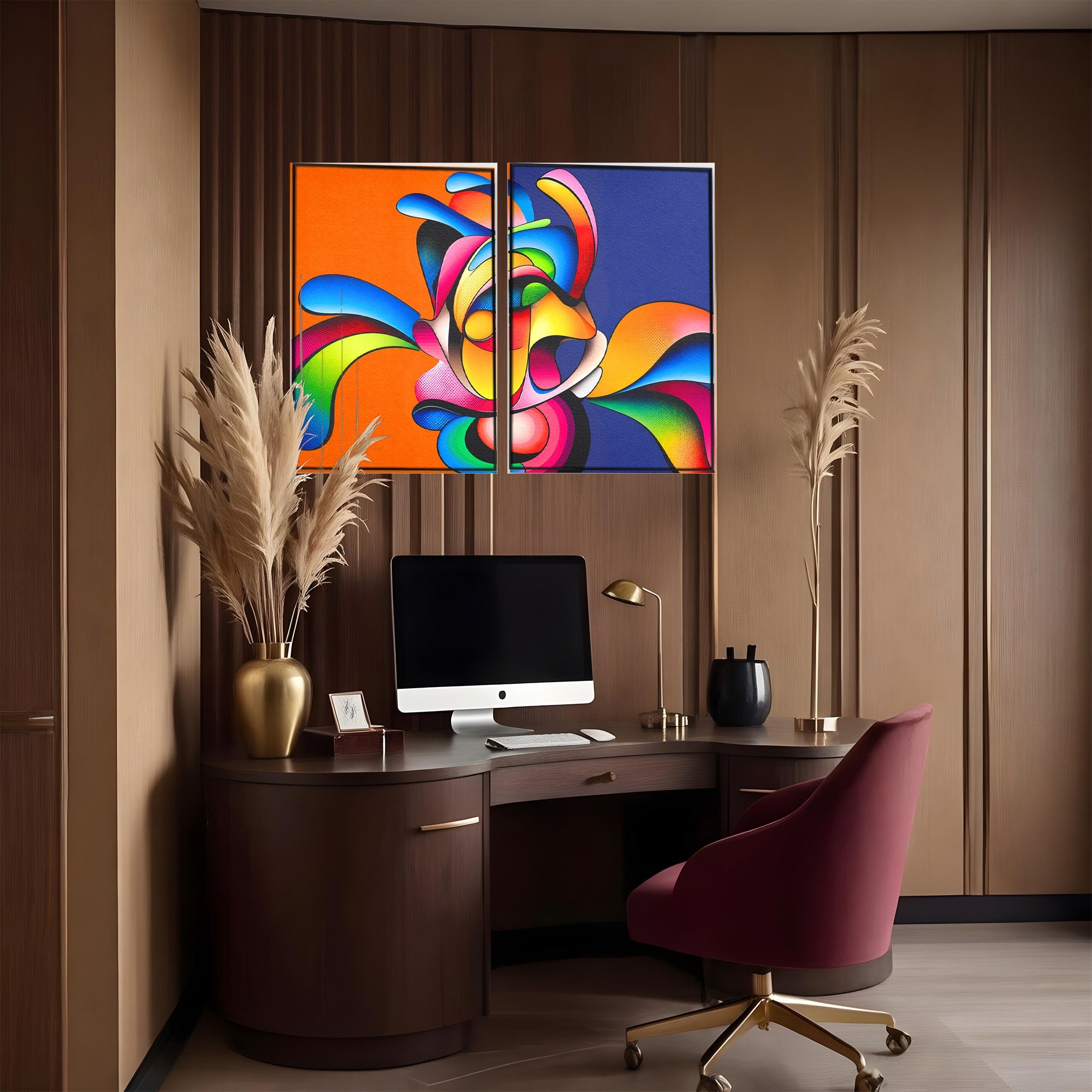Set 2 Tablouri Canvas Premium LuxCanva® C2-1355, Abstract Dinamic, Abstract, Modern, Arta Contemporana, Energetic, Living, Culori Vibrante