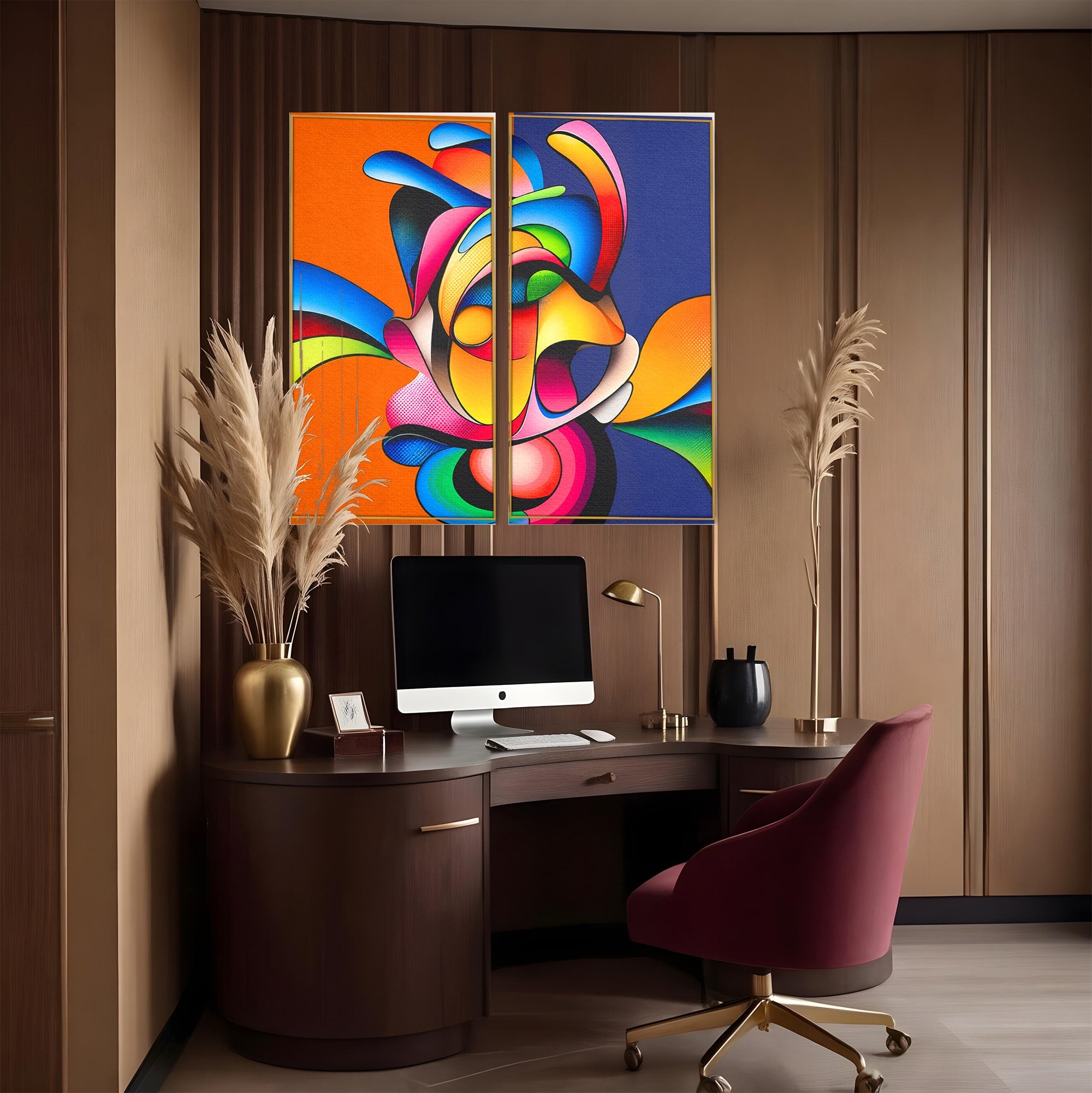 Set 2 Tablouri Canvas Premium LuxCanva® C2-1355, Abstract Dinamic, Abstract, Modern, Arta Contemporana, Energetic, Living, Culori Vibrante