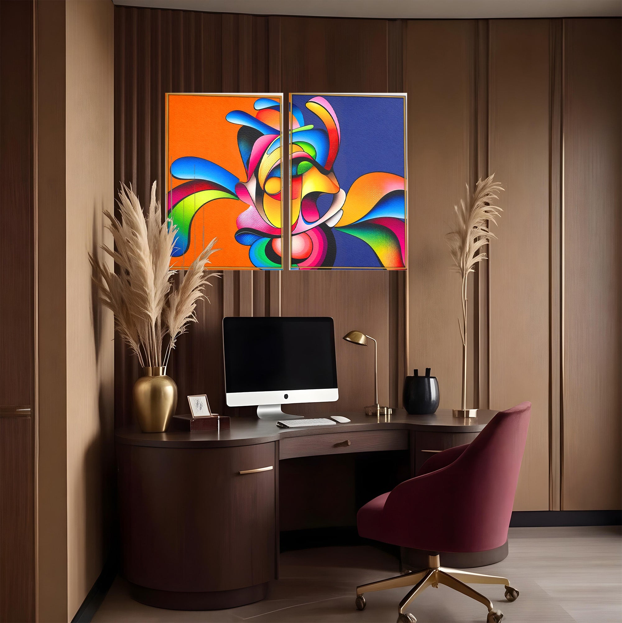 Set 2 Tablouri Canvas Premium LuxCanva® C2-1355, Abstract Dinamic, Abstract, Modern, Arta Contemporana, Energetic, Living, Culori Vibrante