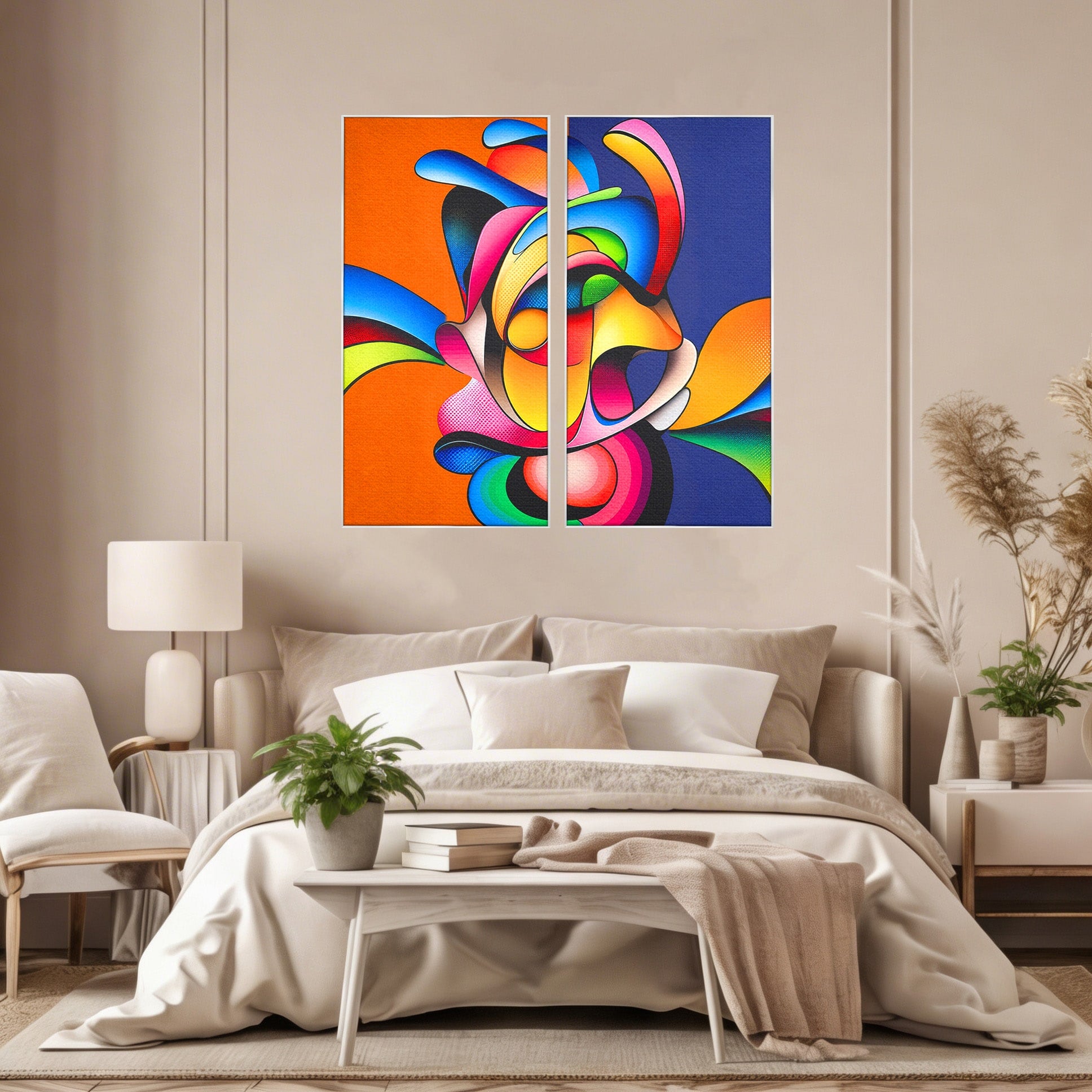Set 2 Tablouri Canvas Premium LuxCanva® C2-1355, Abstract Dinamic, Abstract, Modern, Arta Contemporana, Energetic, Living, Culori Vibrante