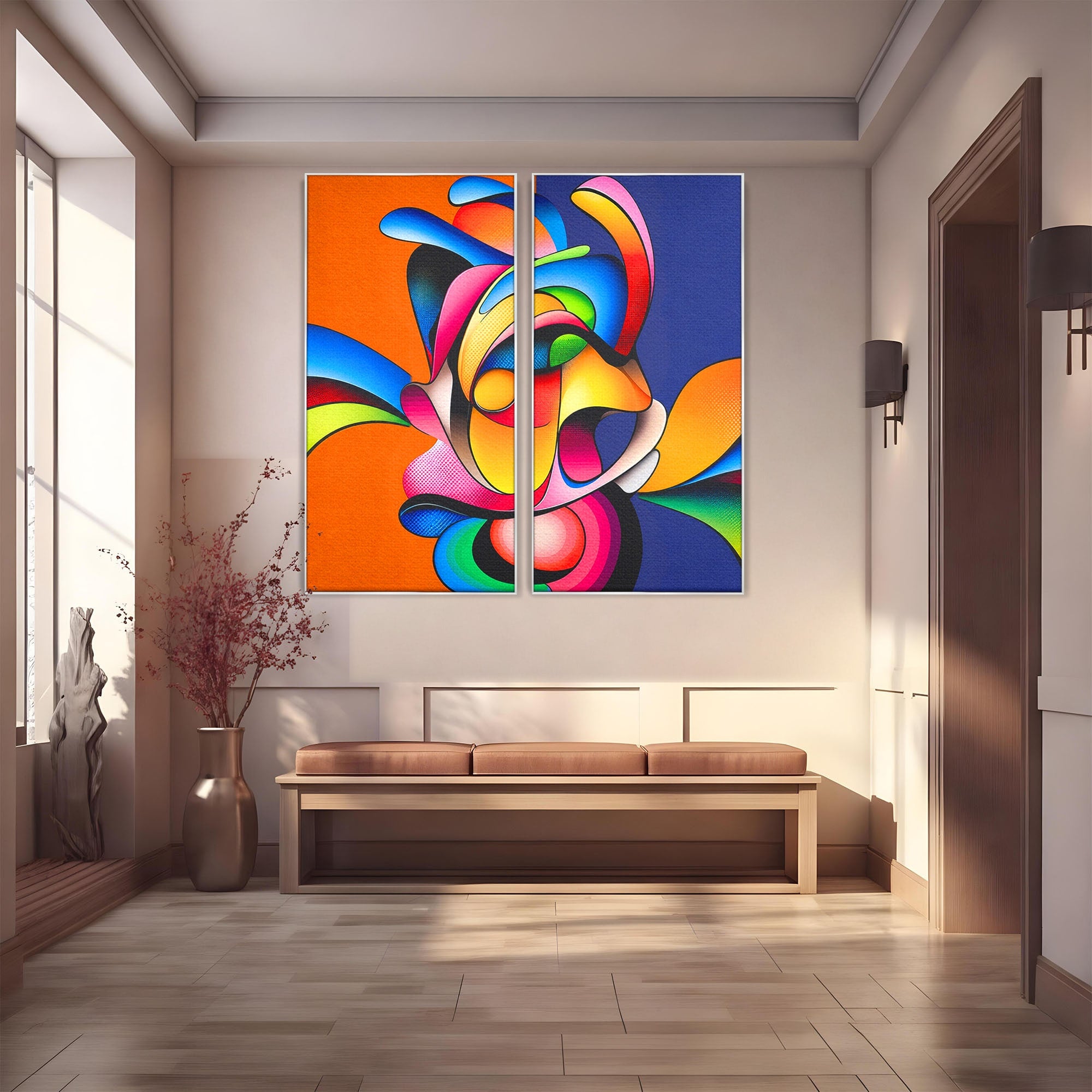 Set 2 Tablouri Canvas Premium LuxCanva® C2-1355, Abstract Dinamic, Abstract, Modern, Arta Contemporana, Energetic, Living, Culori Vibrante