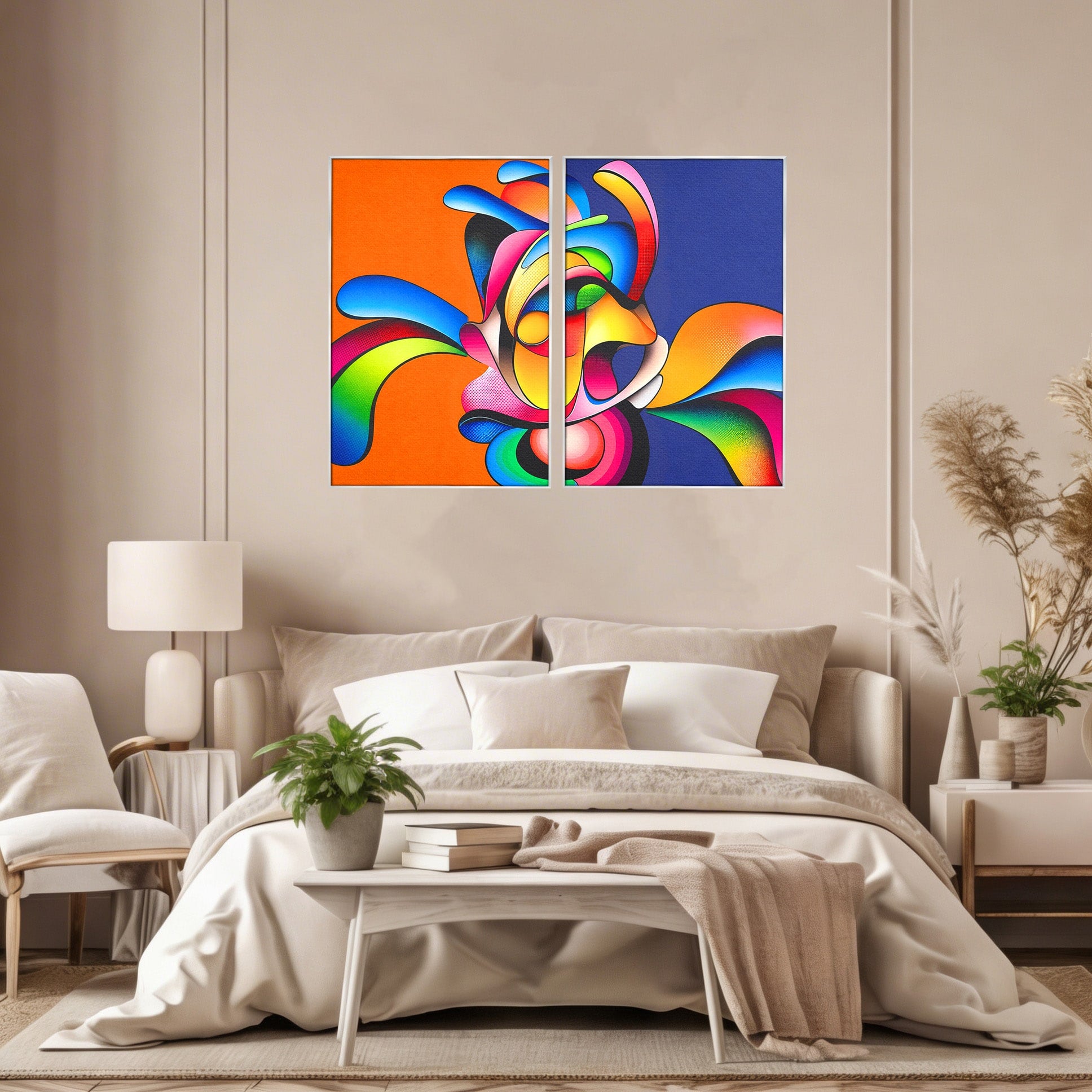 Set 2 Tablouri Canvas Premium LuxCanva® C2-1355, Abstract Dinamic, Abstract, Modern, Arta Contemporana, Energetic, Living, Culori Vibrante