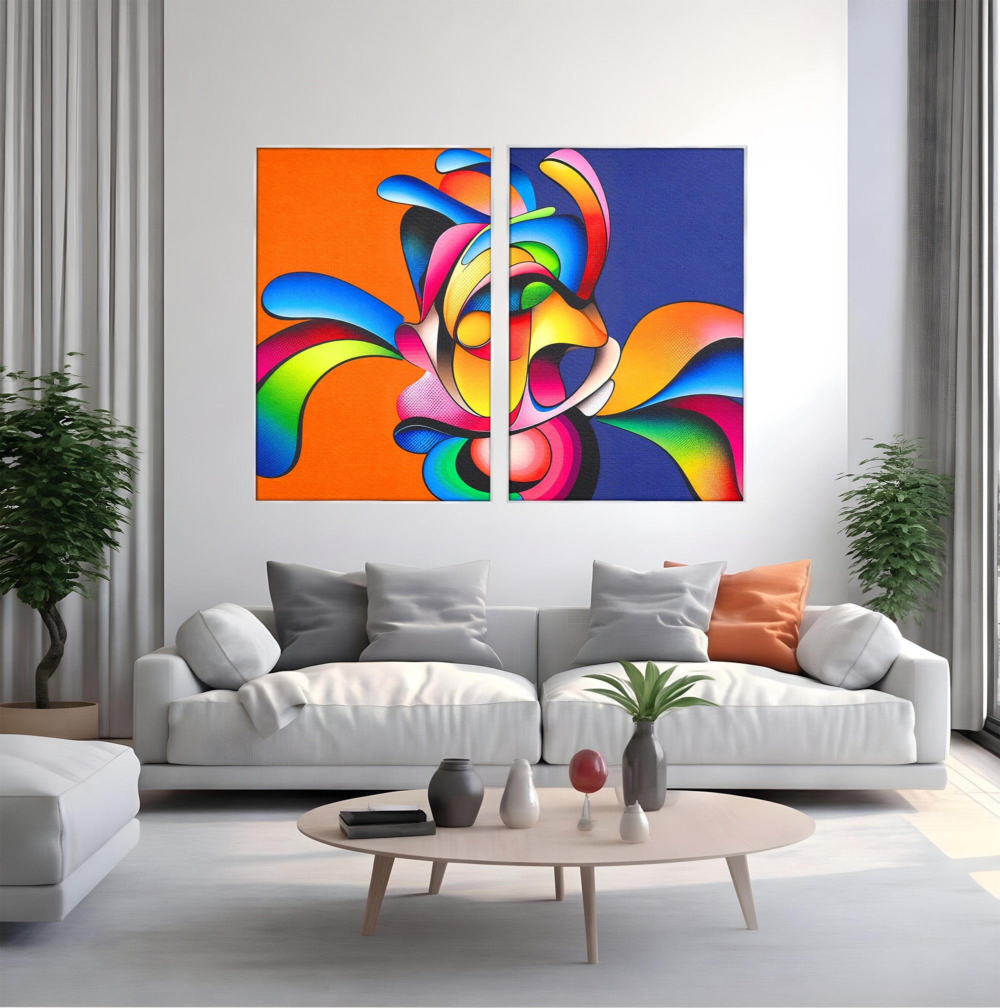 Set 2 Tablouri Canvas Premium LuxCanva® C2-1355, Abstract Dinamic, Abstract, Modern, Arta Contemporana, Energetic, Living, Culori Vibrante