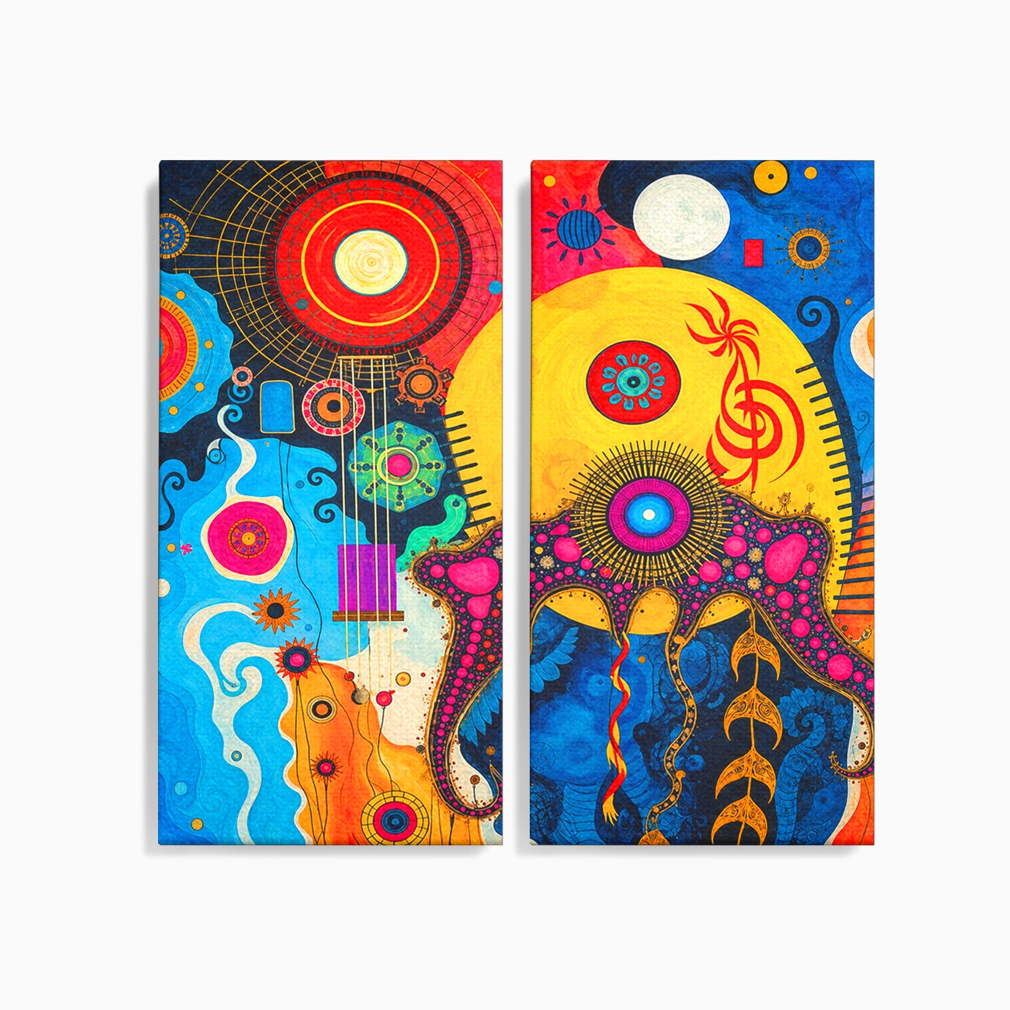 Set 2 Tablouri Canvas Premium LuxCanva® C2-1359, Universul Abstract, Abstract, Spatiu, Planete, Dormitor, Living, Culori Vibrante