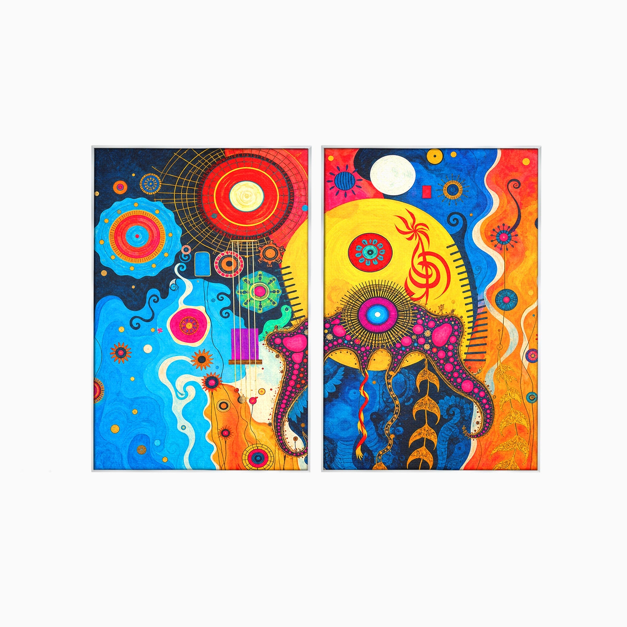 Set 2 Tablouri Canvas Premium LuxCanva® C2-1359, Universul Abstract, Abstract, Spatiu, Planete, Dormitor, Living, Culori Vibrante
