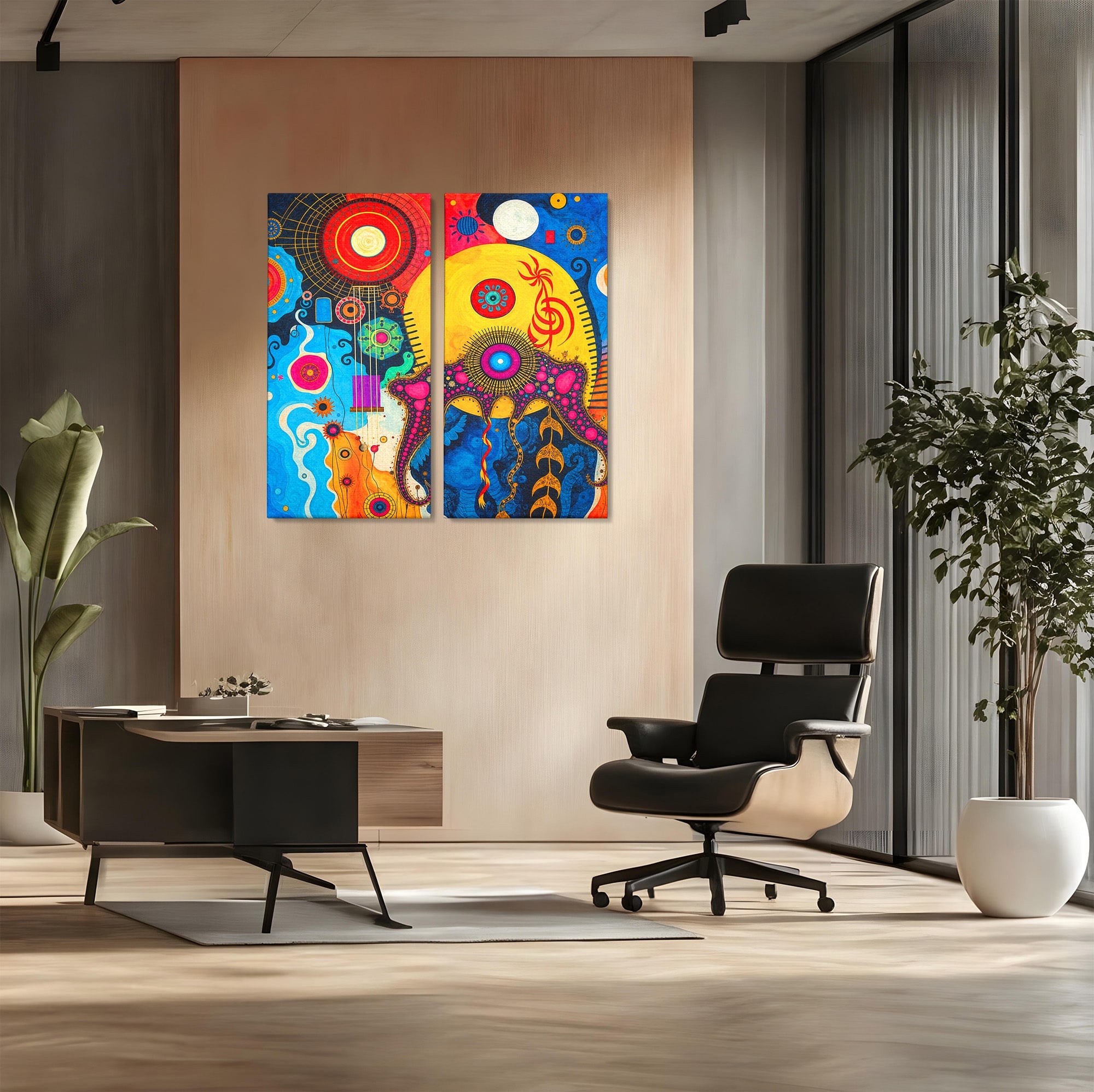 Set 2 Tablouri Canvas Premium LuxCanva® C2-1359, Universul Abstract, Abstract, Spatiu, Planete, Dormitor, Living, Culori Vibrante