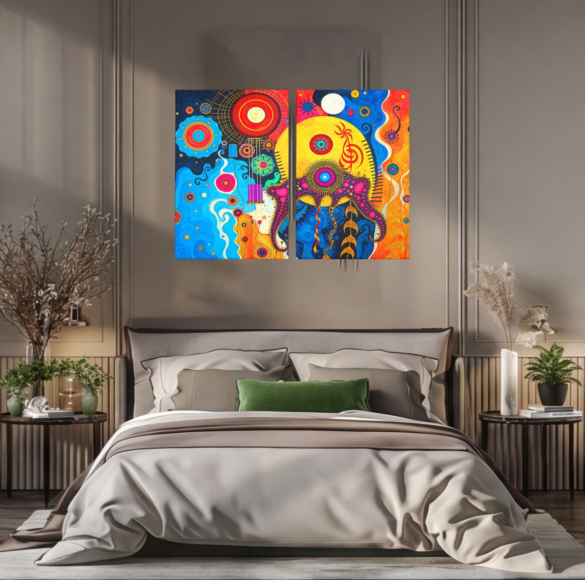 Set 2 Tablouri Canvas Premium LuxCanva® C2-1359, Universul Abstract, Abstract, Spatiu, Planete, Dormitor, Living, Culori Vibrante