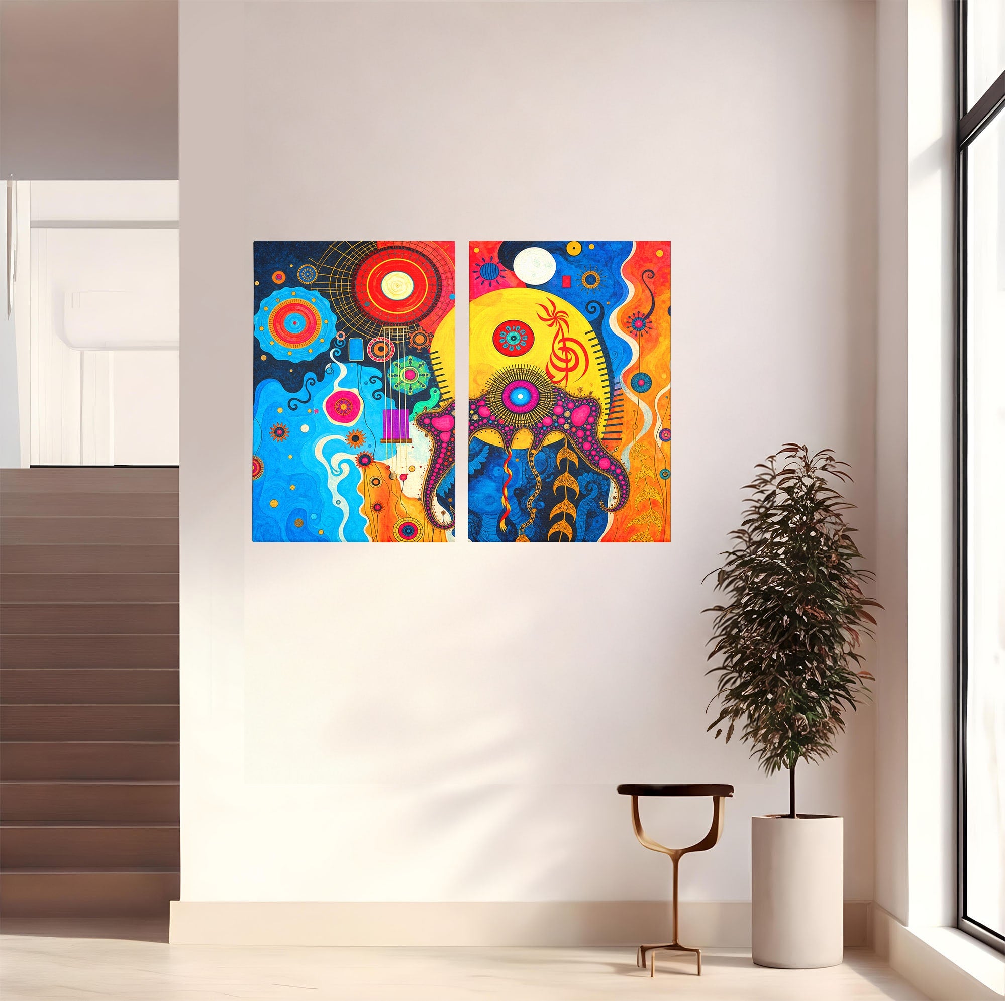 Set 2 Tablouri Canvas Premium LuxCanva® C2-1359, Universul Abstract, Abstract, Spatiu, Planete, Dormitor, Living, Culori Vibrante