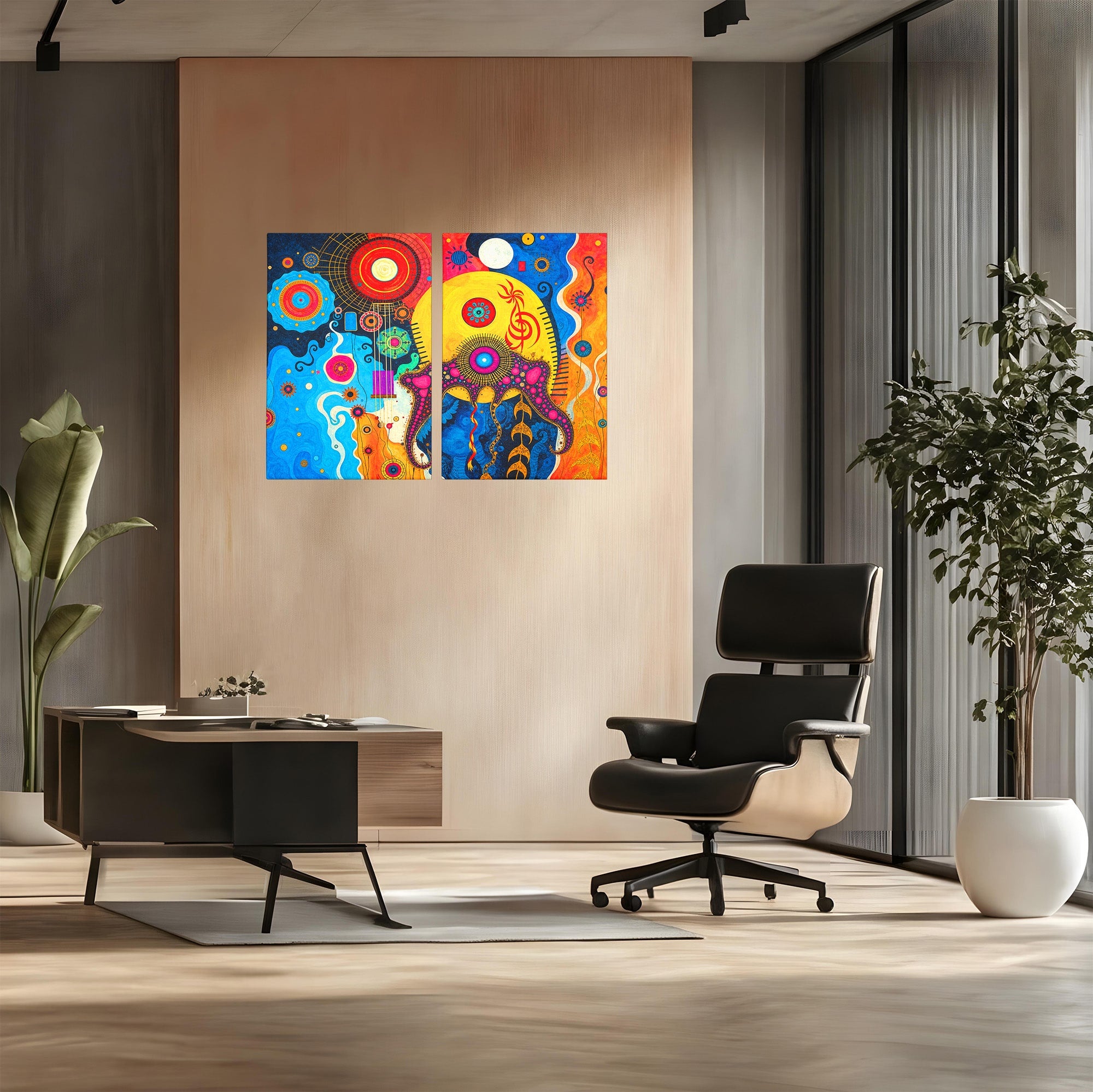 Set 2 Tablouri Canvas Premium LuxCanva® C2-1359, Universul Abstract, Abstract, Spatiu, Planete, Dormitor, Living, Culori Vibrante