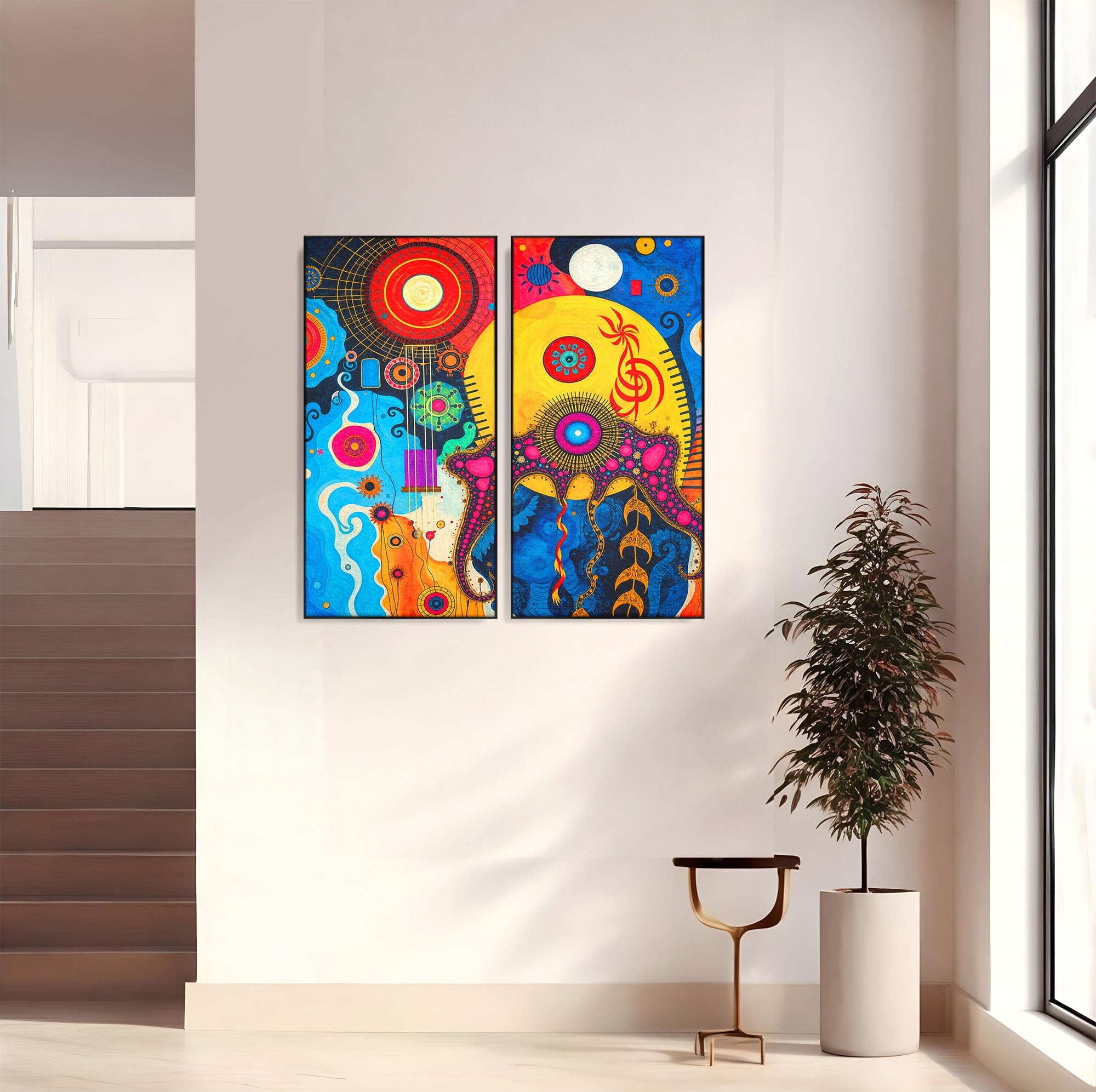 Set 2 Tablouri Canvas Premium LuxCanva® C2-1359, Universul Abstract, Abstract, Spatiu, Planete, Dormitor, Living, Culori Vibrante