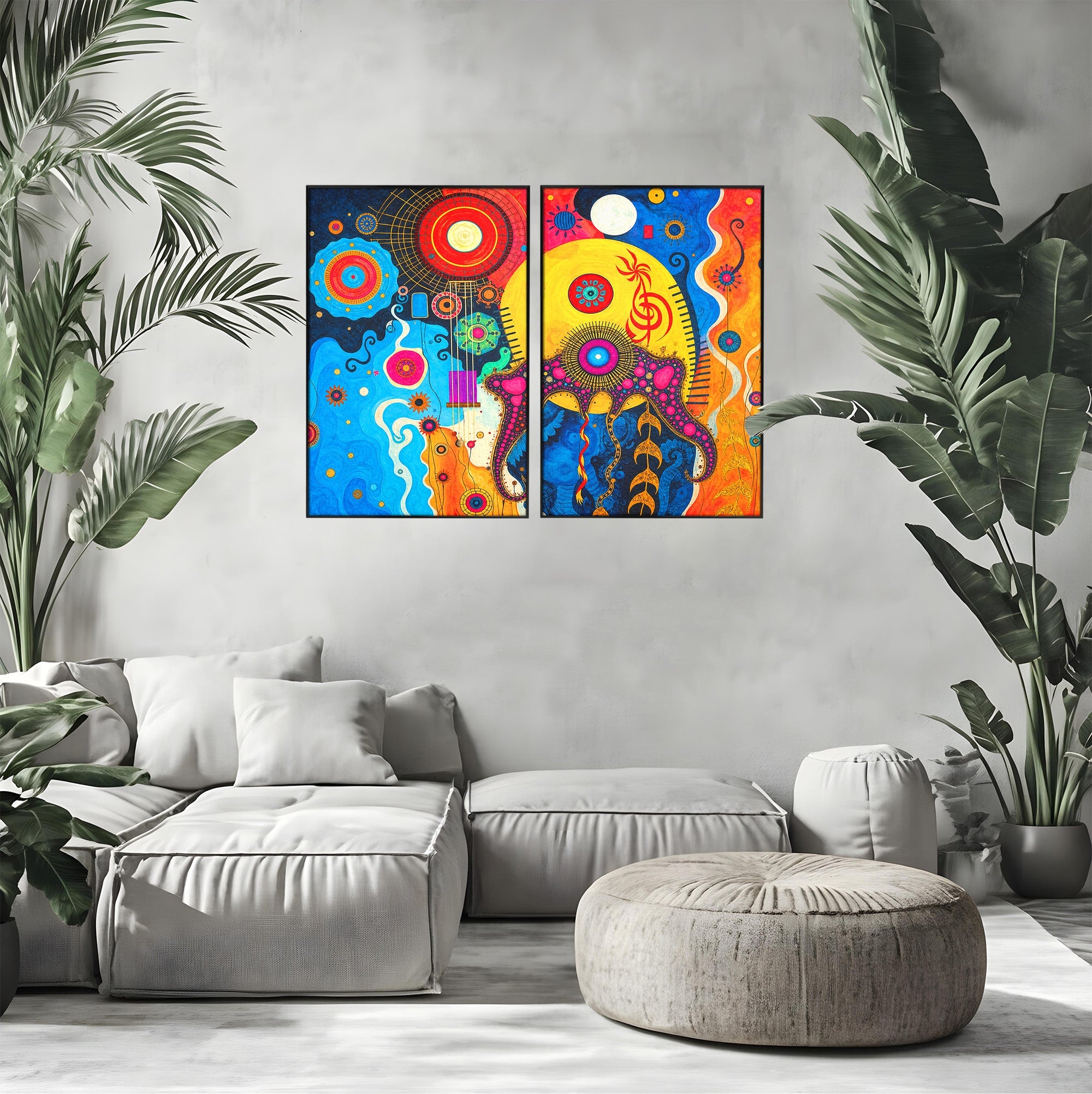Set 2 Tablouri Canvas Premium LuxCanva® C2-1359, Universul Abstract, Abstract, Spatiu, Planete, Dormitor, Living, Culori Vibrante