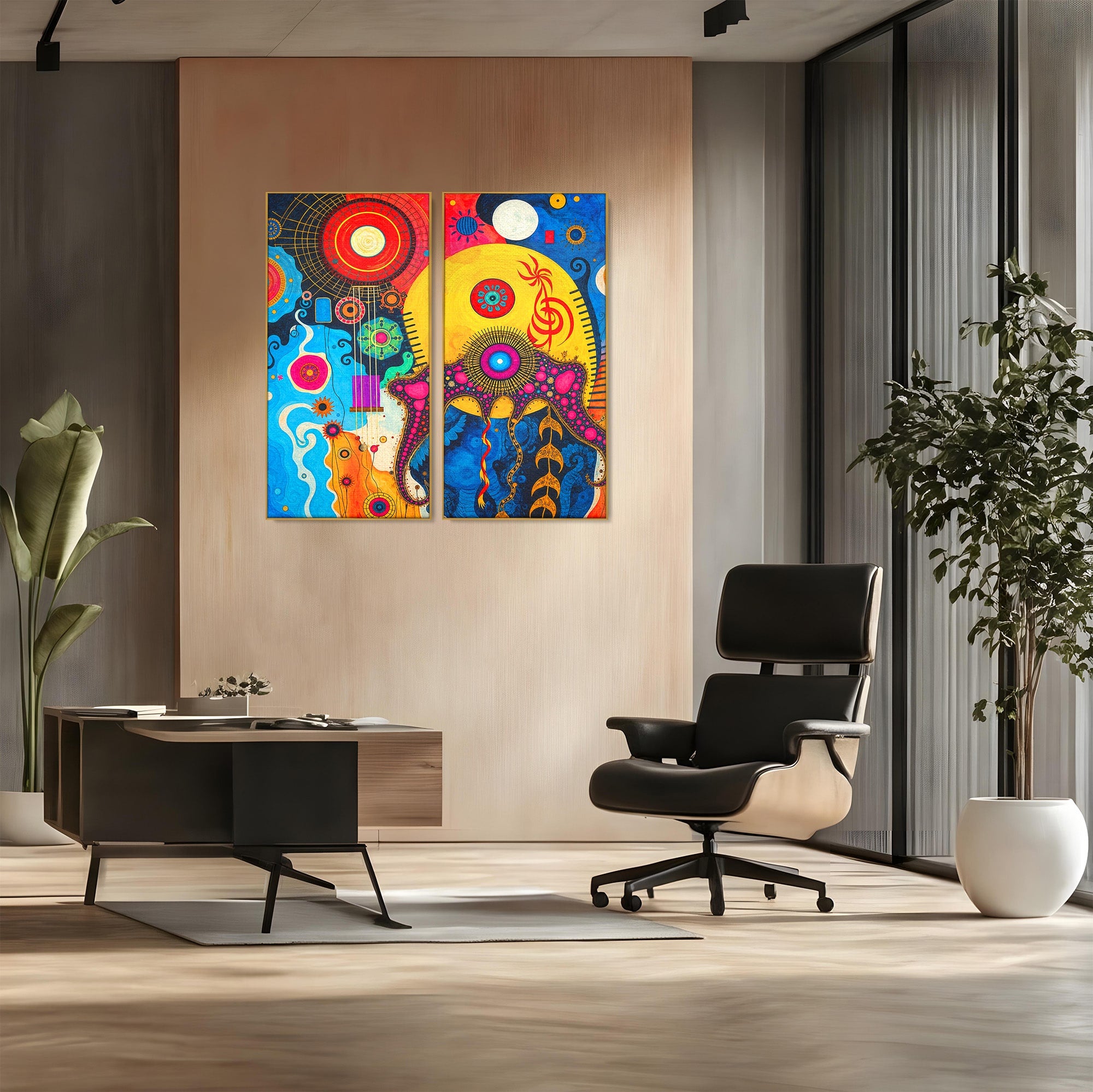 Set 2 Tablouri Canvas Premium LuxCanva® C2-1359, Universul Abstract, Abstract, Spatiu, Planete, Dormitor, Living, Culori Vibrante