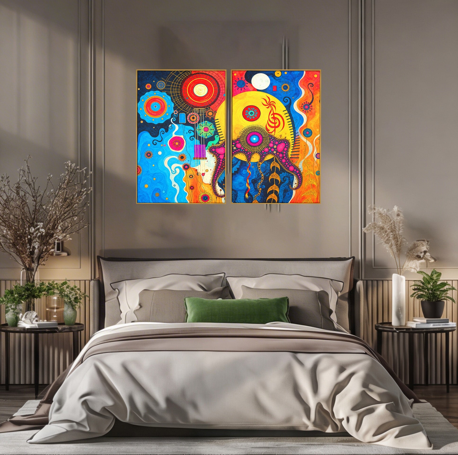 Set 2 Tablouri Canvas Premium LuxCanva® C2-1359, Universul Abstract, Abstract, Spatiu, Planete, Dormitor, Living, Culori Vibrante