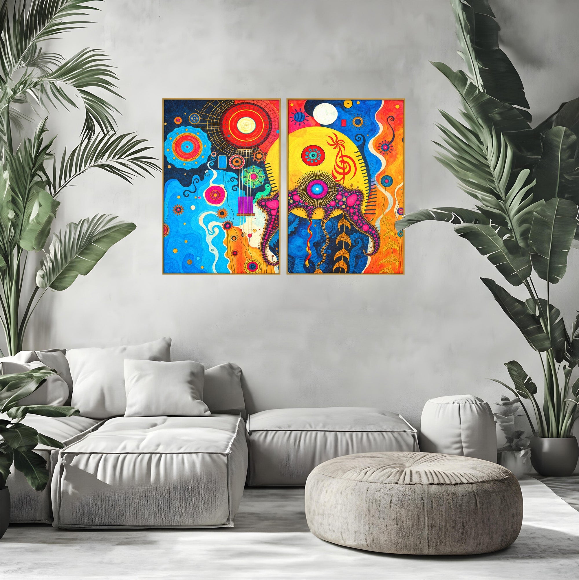 Set 2 Tablouri Canvas Premium LuxCanva® C2-1359, Universul Abstract, Abstract, Spatiu, Planete, Dormitor, Living, Culori Vibrante