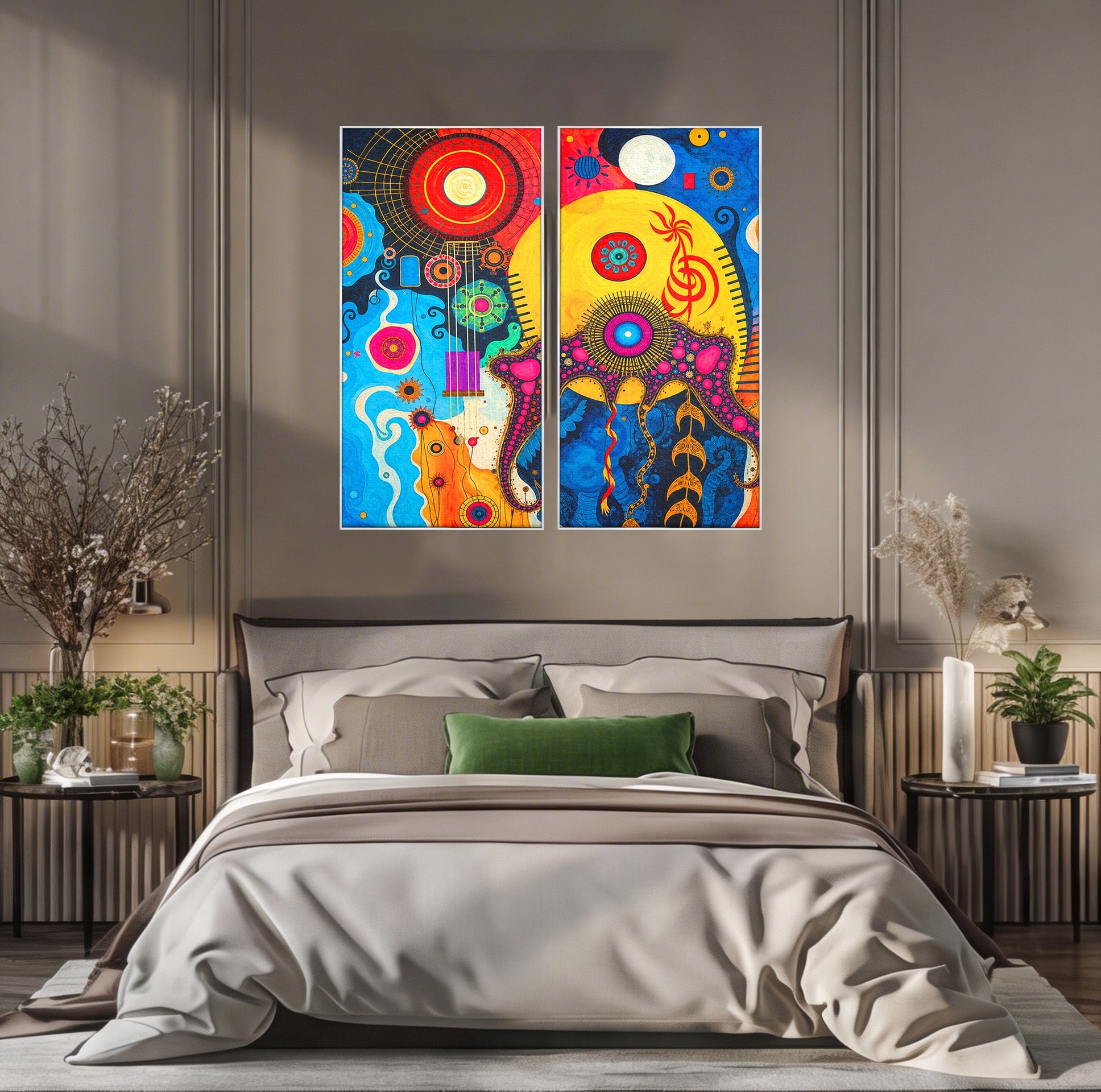 Set 2 Tablouri Canvas Premium LuxCanva® C2-1359, Universul Abstract, Abstract, Spatiu, Planete, Dormitor, Living, Culori Vibrante