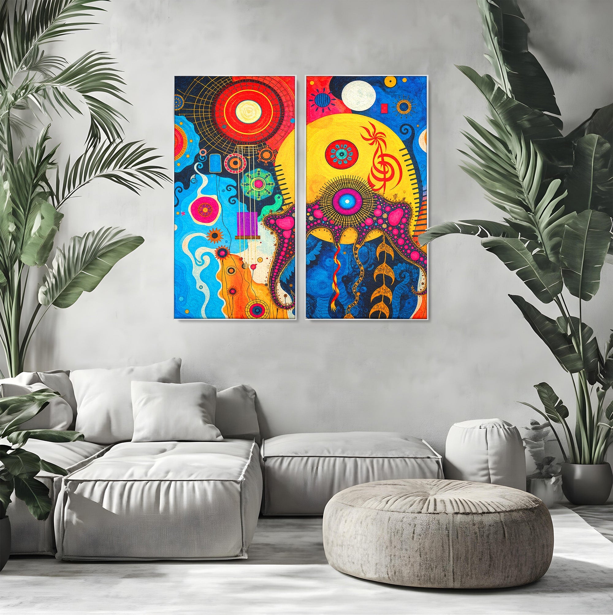 Set 2 Tablouri Canvas Premium LuxCanva® C2-1359, Universul Abstract, Abstract, Spatiu, Planete, Dormitor, Living, Culori Vibrante