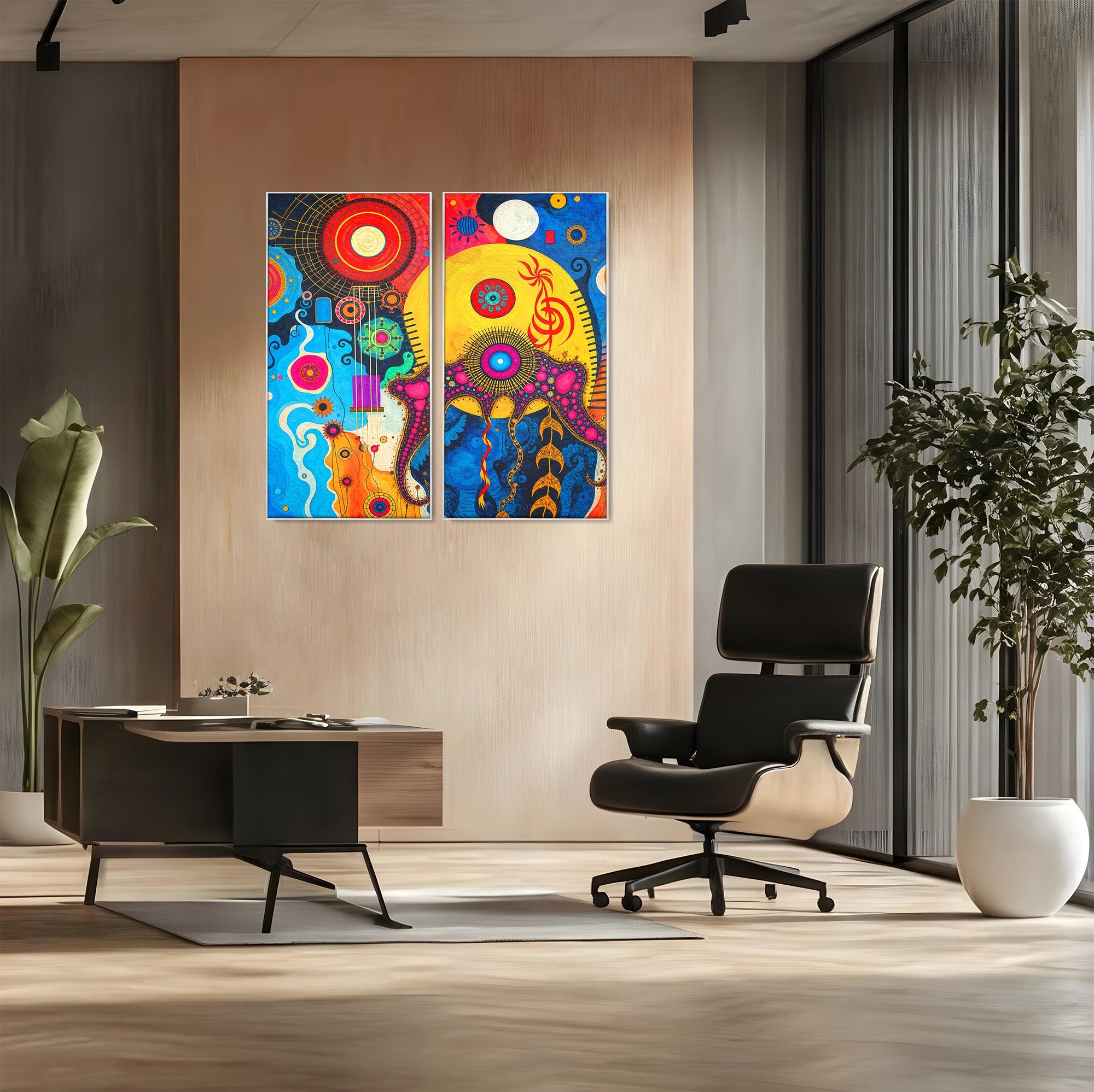 Set 2 Tablouri Canvas Premium LuxCanva® C2-1359, Universul Abstract, Abstract, Spatiu, Planete, Dormitor, Living, Culori Vibrante
