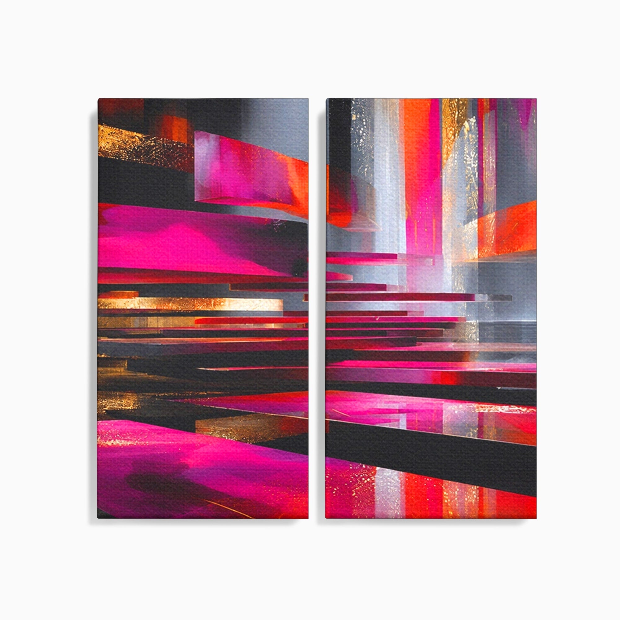 Set 2 Tablouri Canvas Premium LuxCanva® C2-1360, Arhitectura Abstracta, Abstract, Arhitectura, Modern, Living, Birou, Culori Vibrante