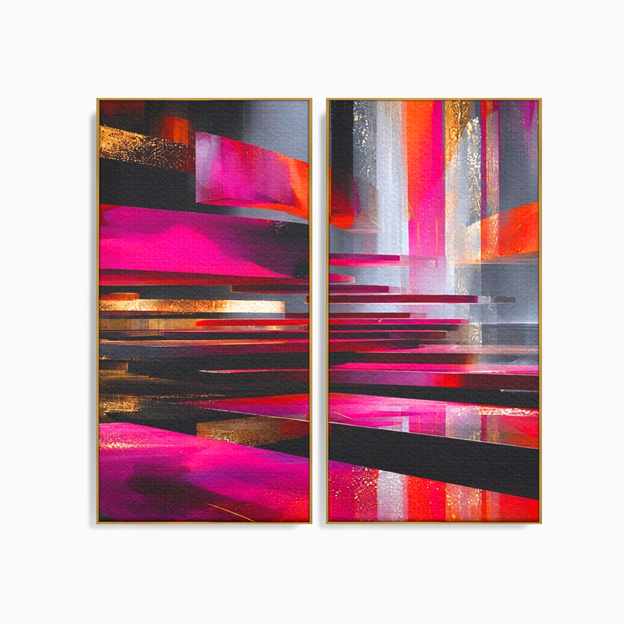 Set 2 Tablouri Canvas Premium LuxCanva® C2-1360, Arhitectura Abstracta, Abstract, Arhitectura, Modern, Living, Birou, Culori Vibrante