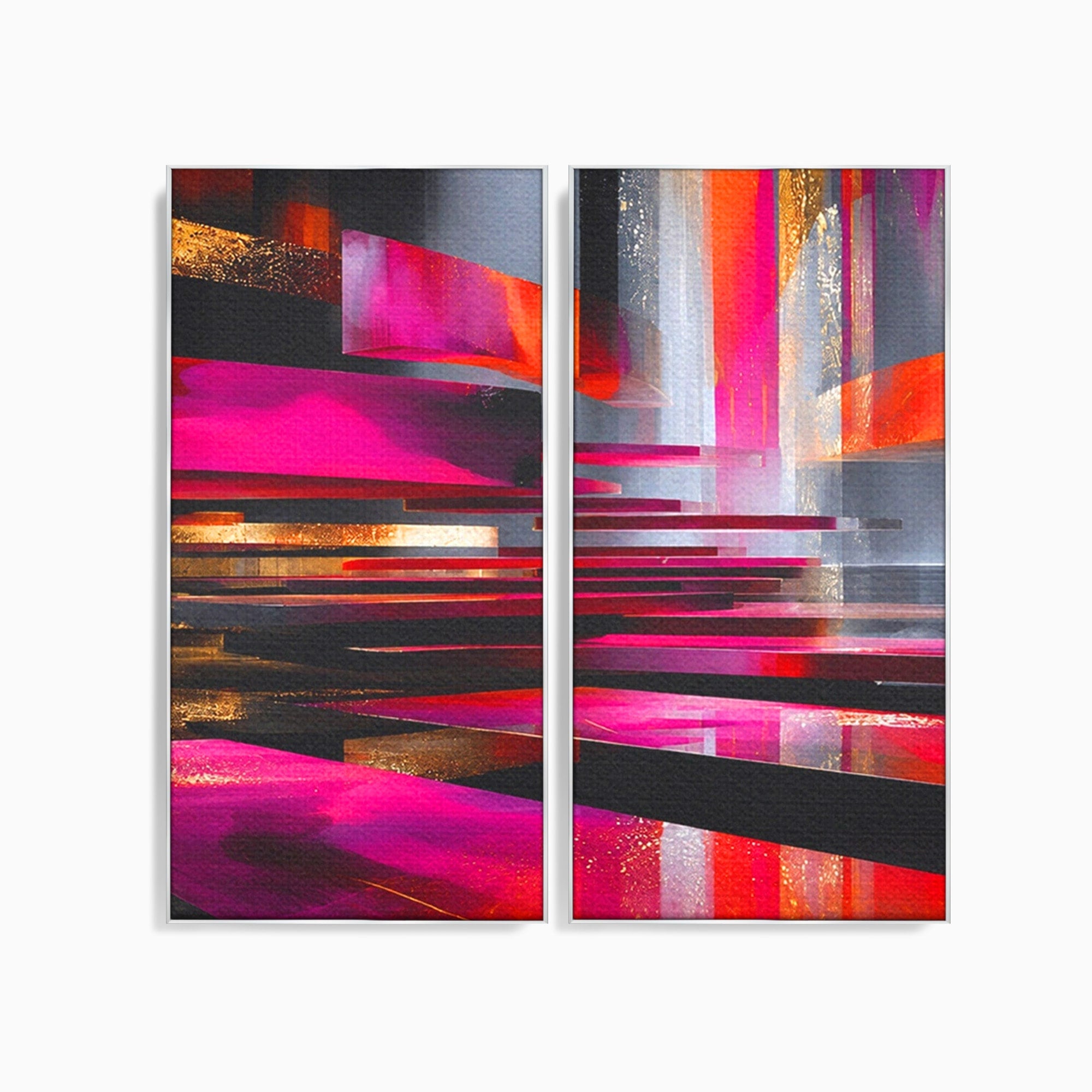 Set 2 Tablouri Canvas Premium LuxCanva® C2-1360, Arhitectura Abstracta, Abstract, Arhitectura, Modern, Living, Birou, Culori Vibrante