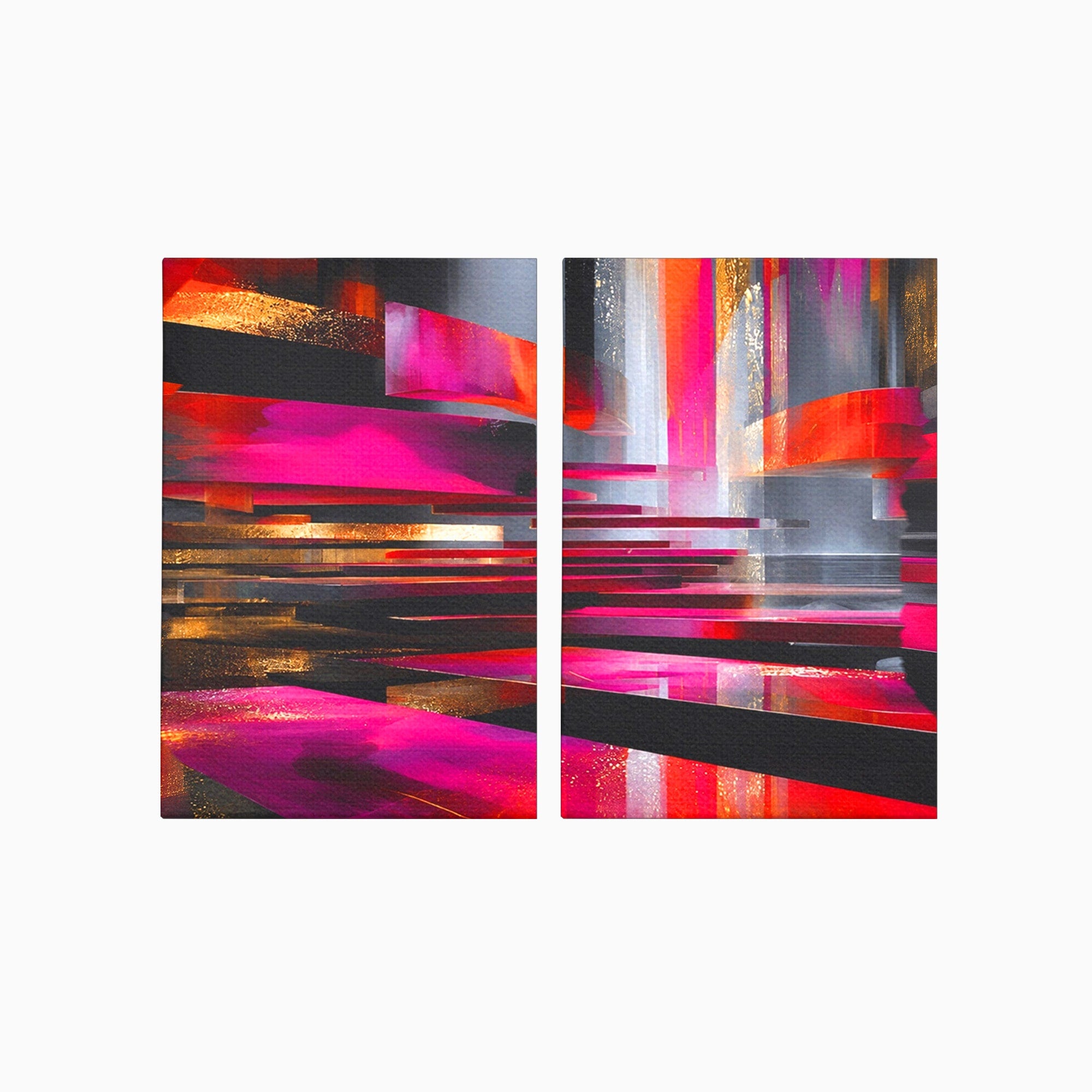 Set 2 Tablouri Canvas Premium LuxCanva® C2-1360, Arhitectura Abstracta, Abstract, Arhitectura, Modern, Living, Birou, Culori Vibrante