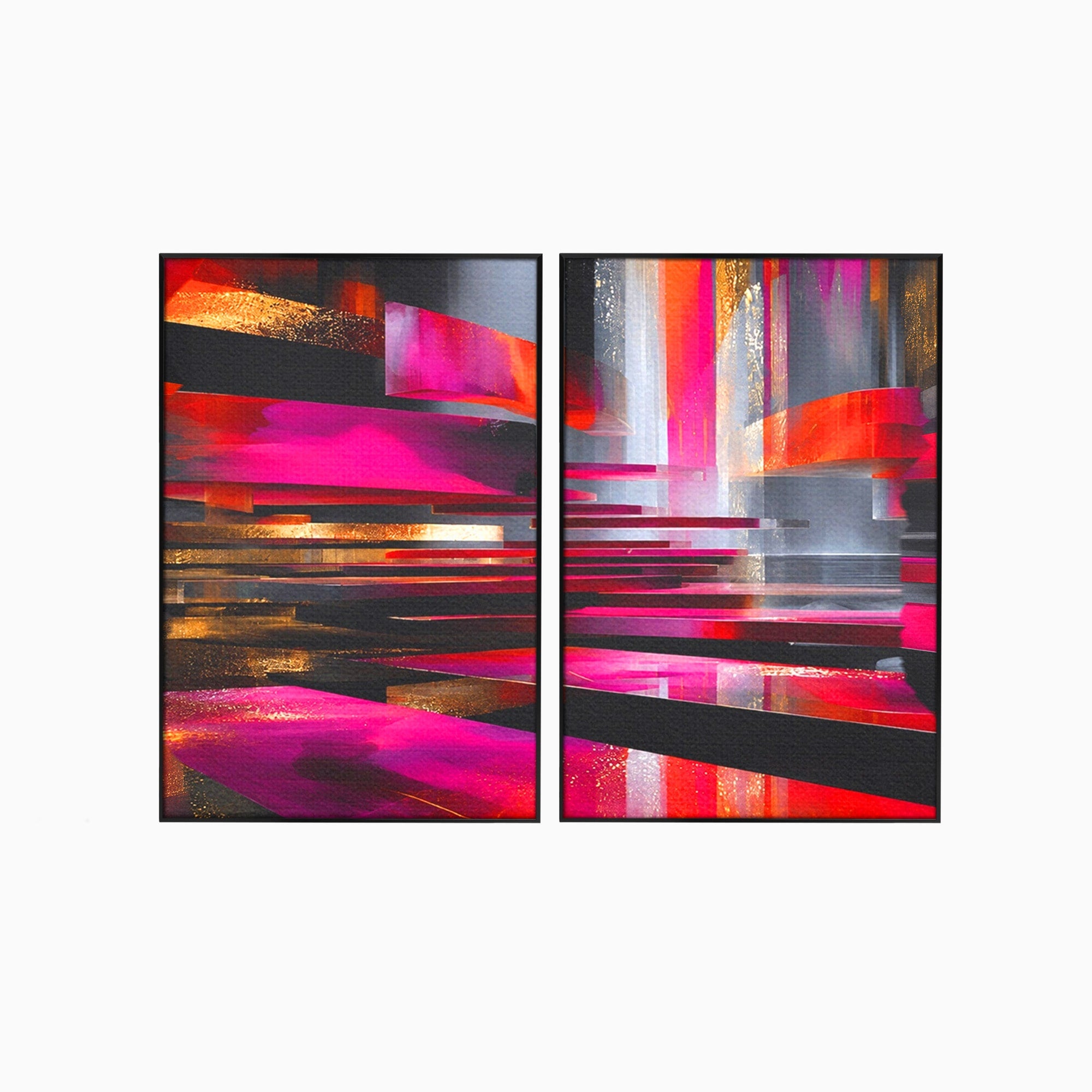Set 2 Tablouri Canvas Premium LuxCanva® C2-1360, Arhitectura Abstracta, Abstract, Arhitectura, Modern, Living, Birou, Culori Vibrante