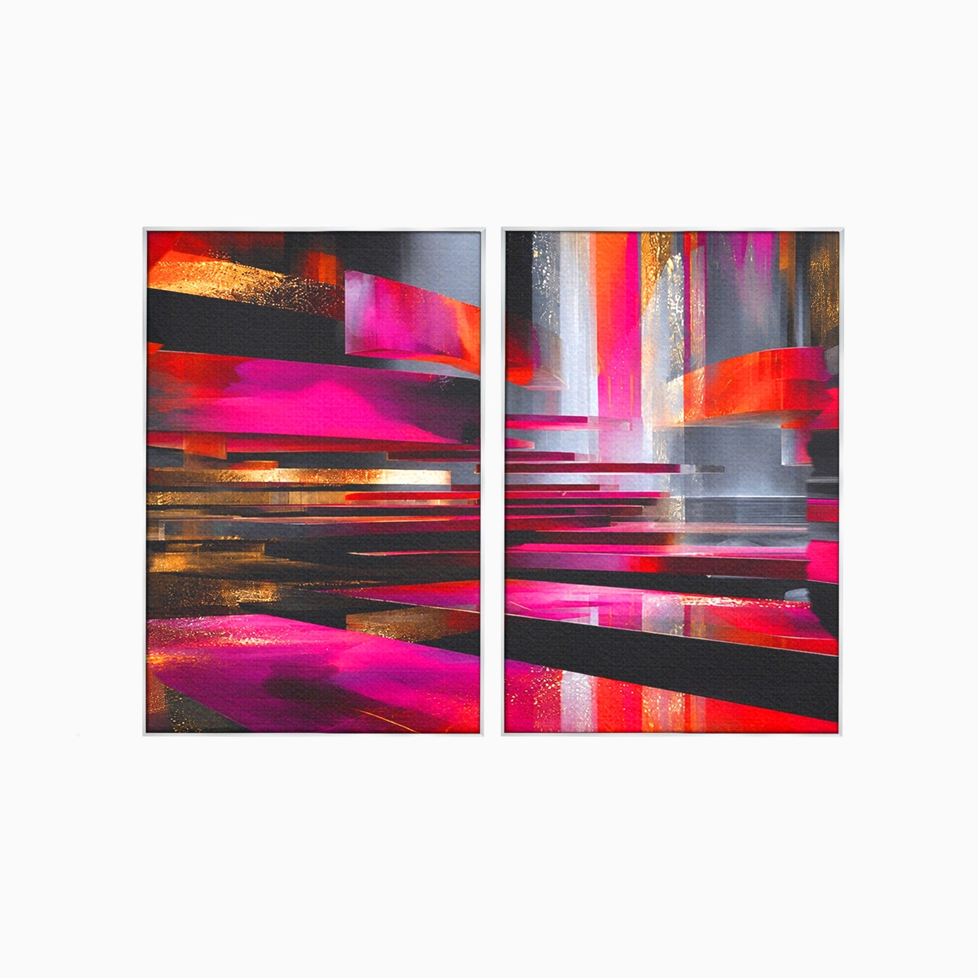 Set 2 Tablouri Canvas Premium LuxCanva® C2-1360, Arhitectura Abstracta, Abstract, Arhitectura, Modern, Living, Birou, Culori Vibrante