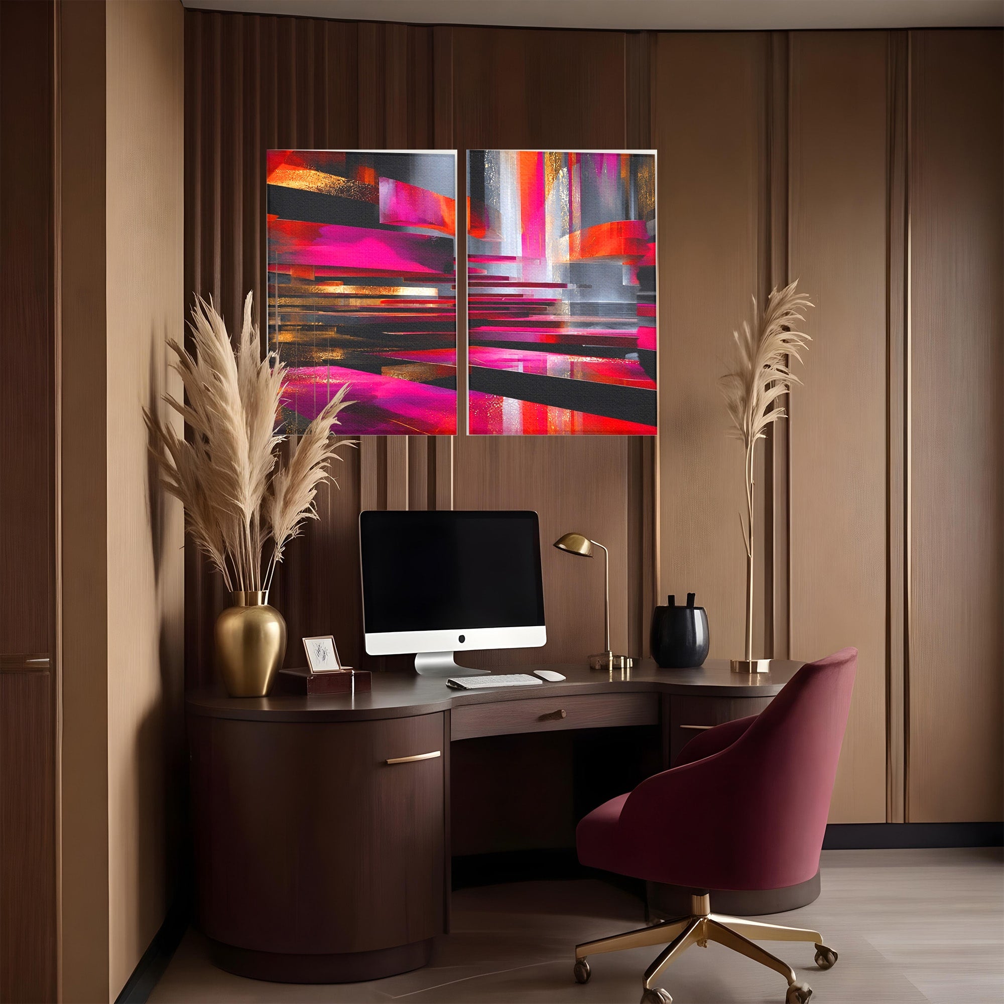 Set 2 Tablouri Canvas Premium LuxCanva® C2-1360, Arhitectura Abstracta, Abstract, Arhitectura, Modern, Living, Birou, Culori Vibrante