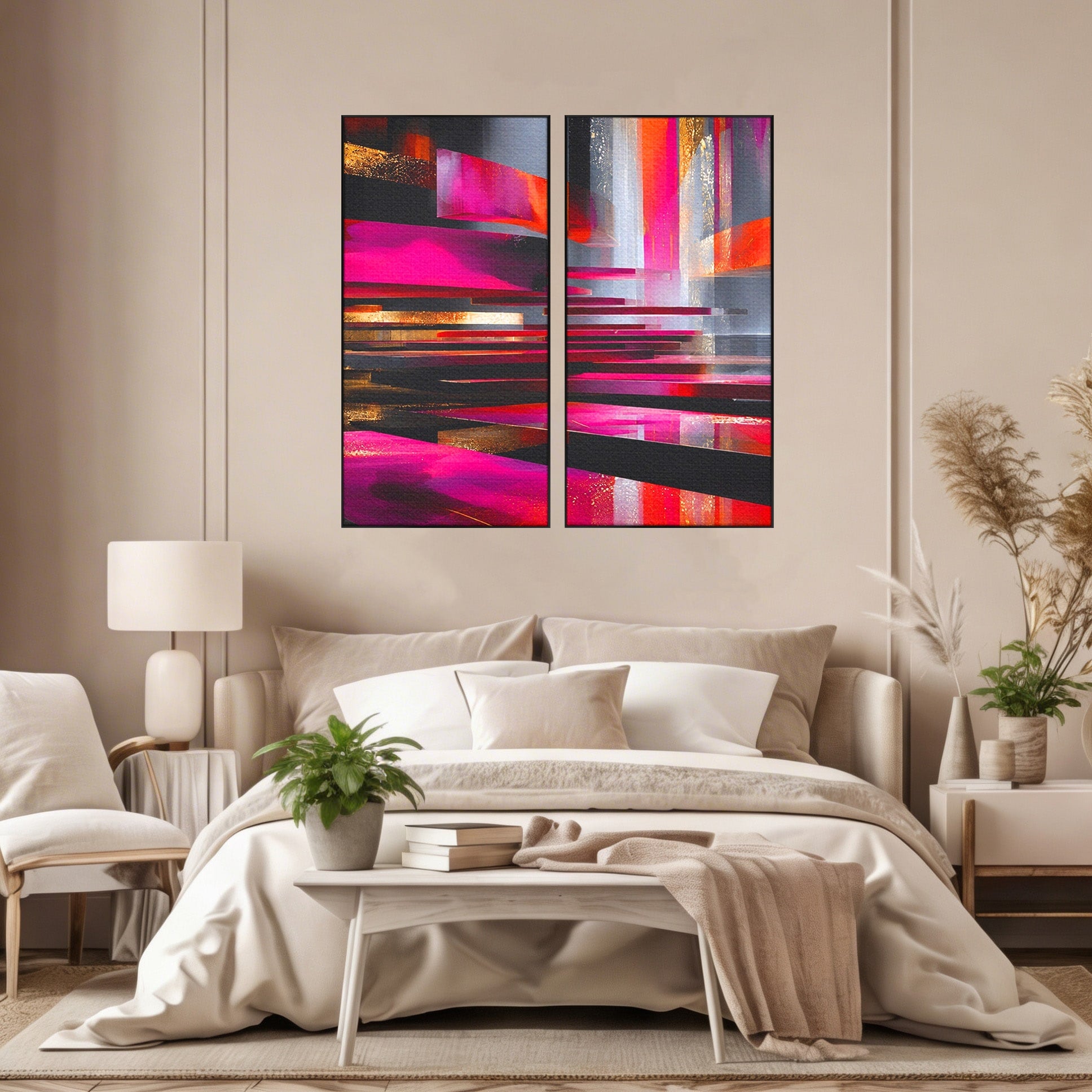 Set 2 Tablouri Canvas Premium LuxCanva® C2-1360, Arhitectura Abstracta, Abstract, Arhitectura, Modern, Living, Birou, Culori Vibrante