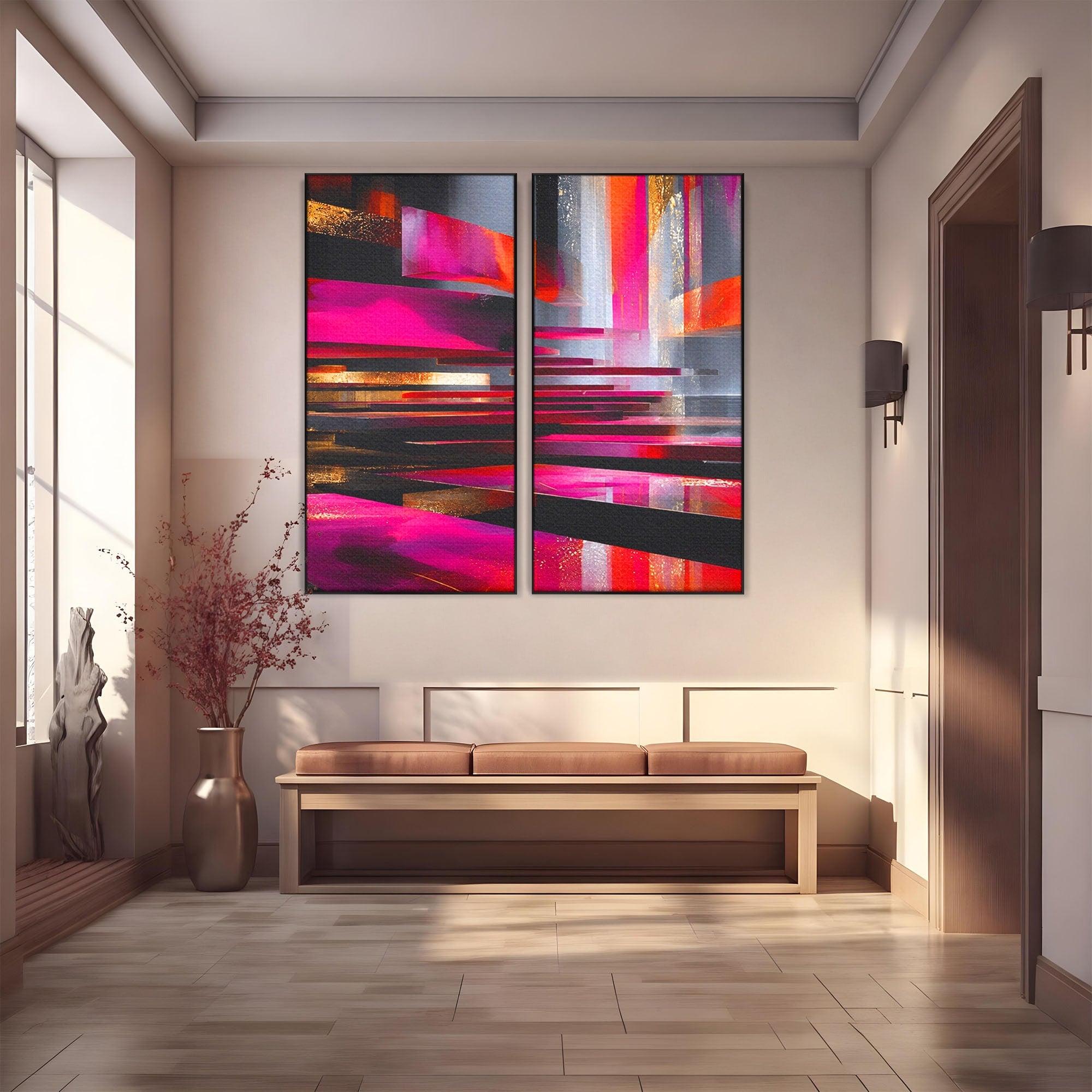 Set 2 Tablouri Canvas Premium LuxCanva® C2-1360, Arhitectura Abstracta, Abstract, Arhitectura, Modern, Living, Birou, Culori Vibrante