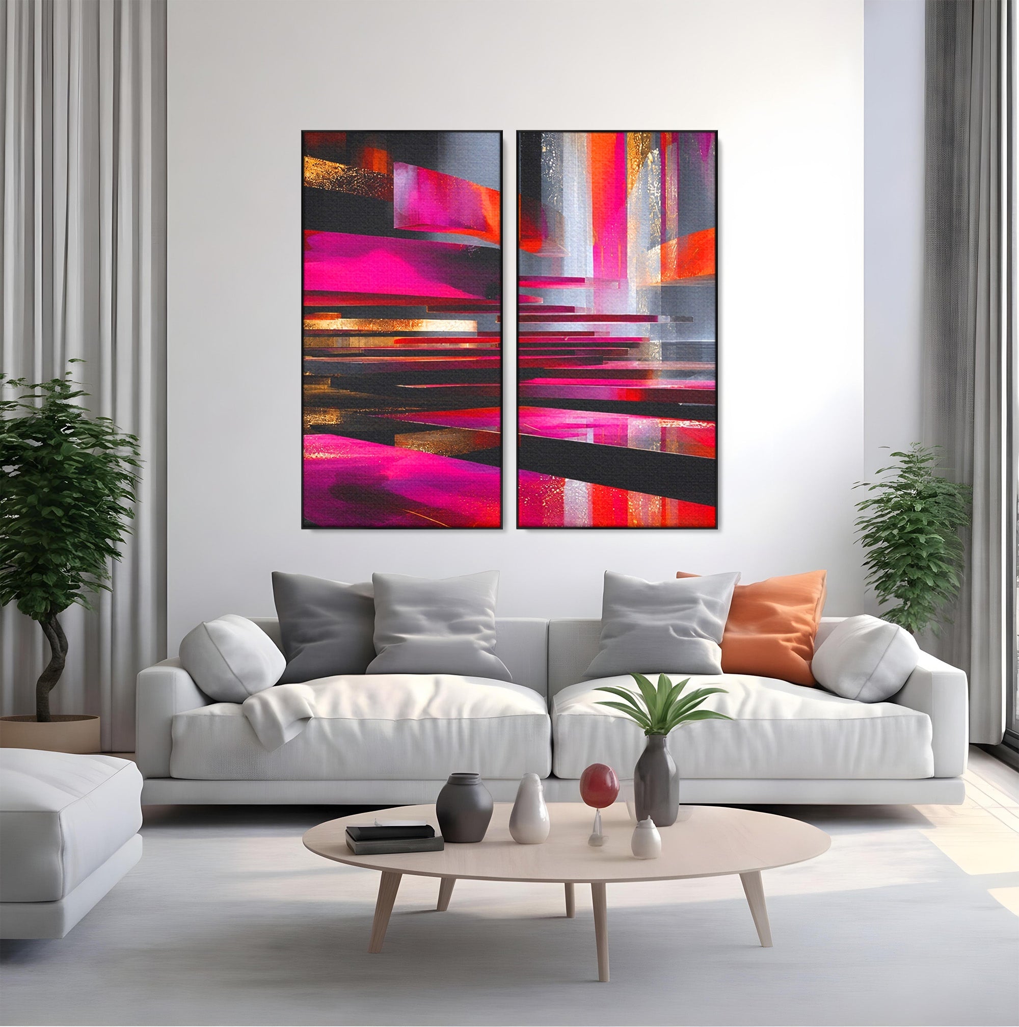 Set 2 Tablouri Canvas Premium LuxCanva® C2-1360, Arhitectura Abstracta, Abstract, Arhitectura, Modern, Living, Birou, Culori Vibrante