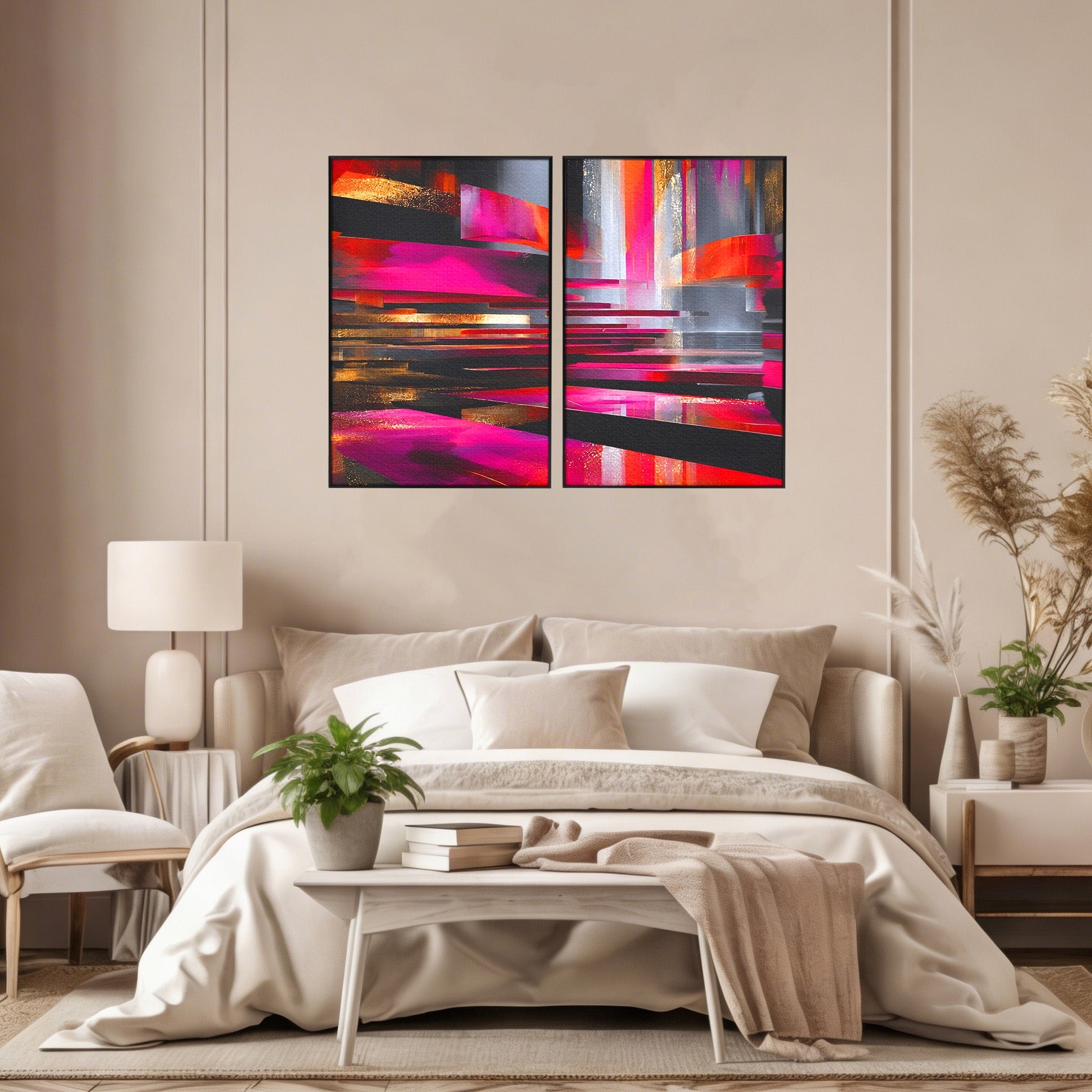 Set 2 Tablouri Canvas Premium LuxCanva® C2-1360, Arhitectura Abstracta, Abstract, Arhitectura, Modern, Living, Birou, Culori Vibrante