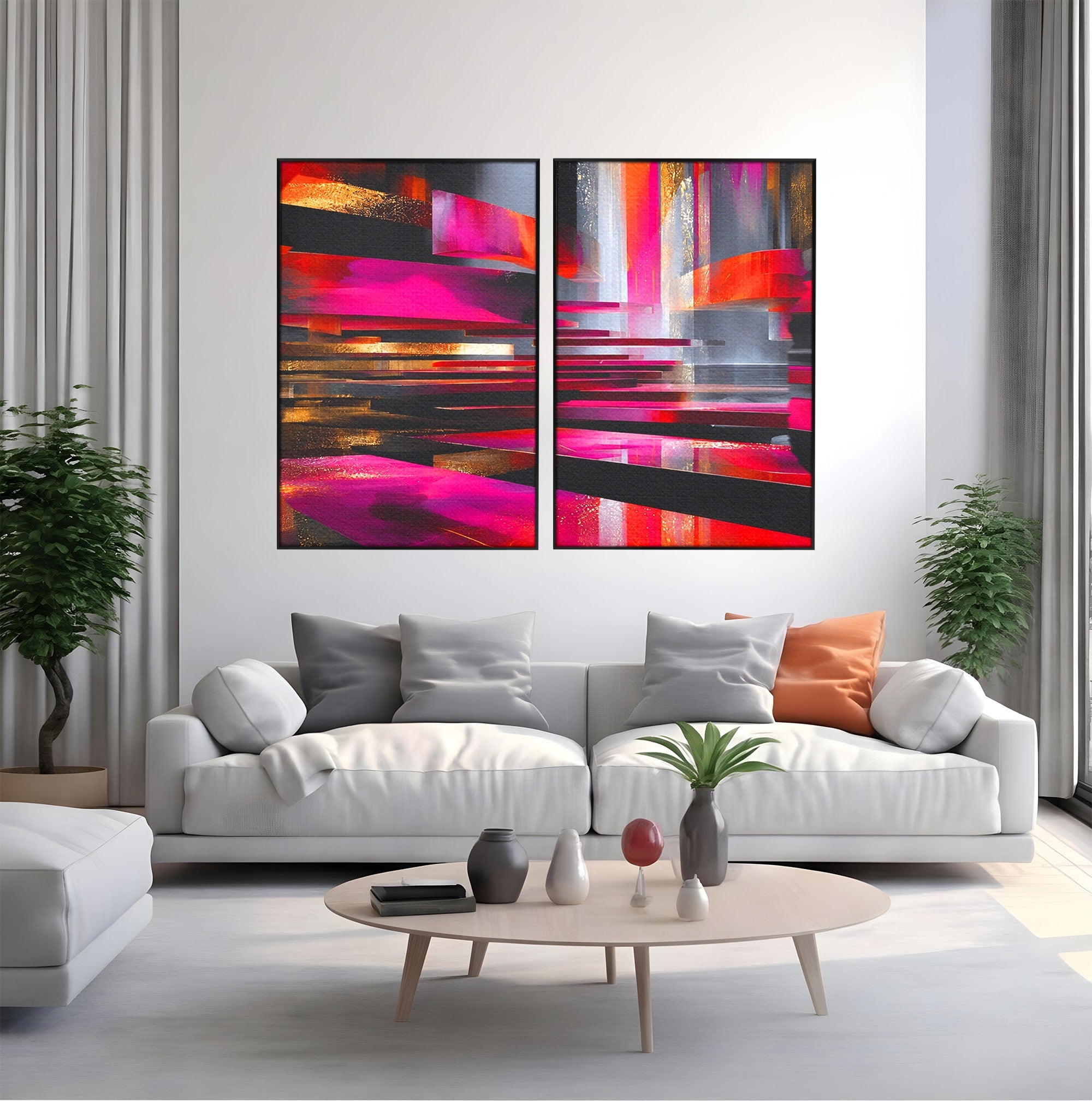 Set 2 Tablouri Canvas Premium LuxCanva® C2-1360, Arhitectura Abstracta, Abstract, Arhitectura, Modern, Living, Birou, Culori Vibrante