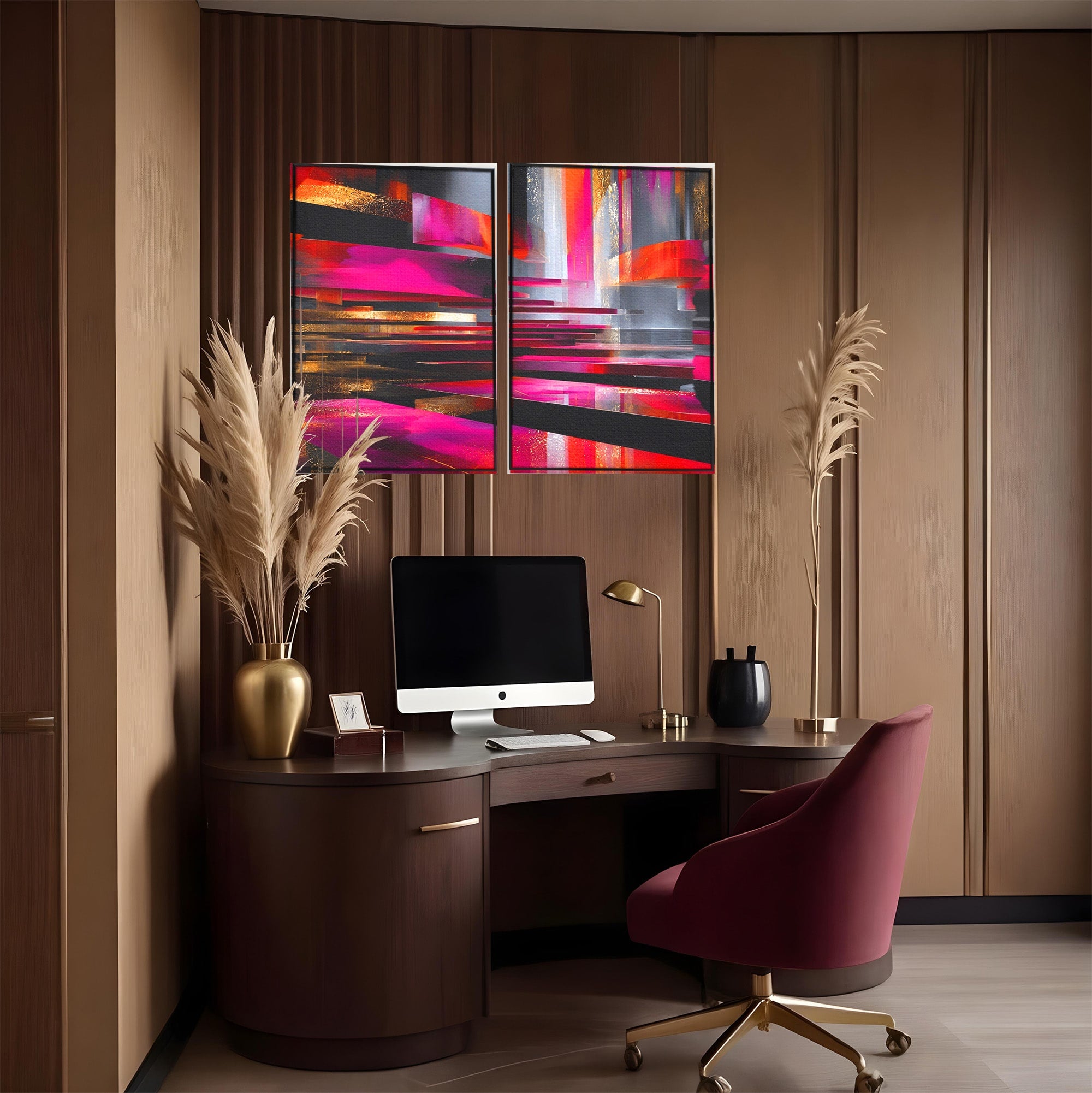 Set 2 Tablouri Canvas Premium LuxCanva® C2-1360, Arhitectura Abstracta, Abstract, Arhitectura, Modern, Living, Birou, Culori Vibrante