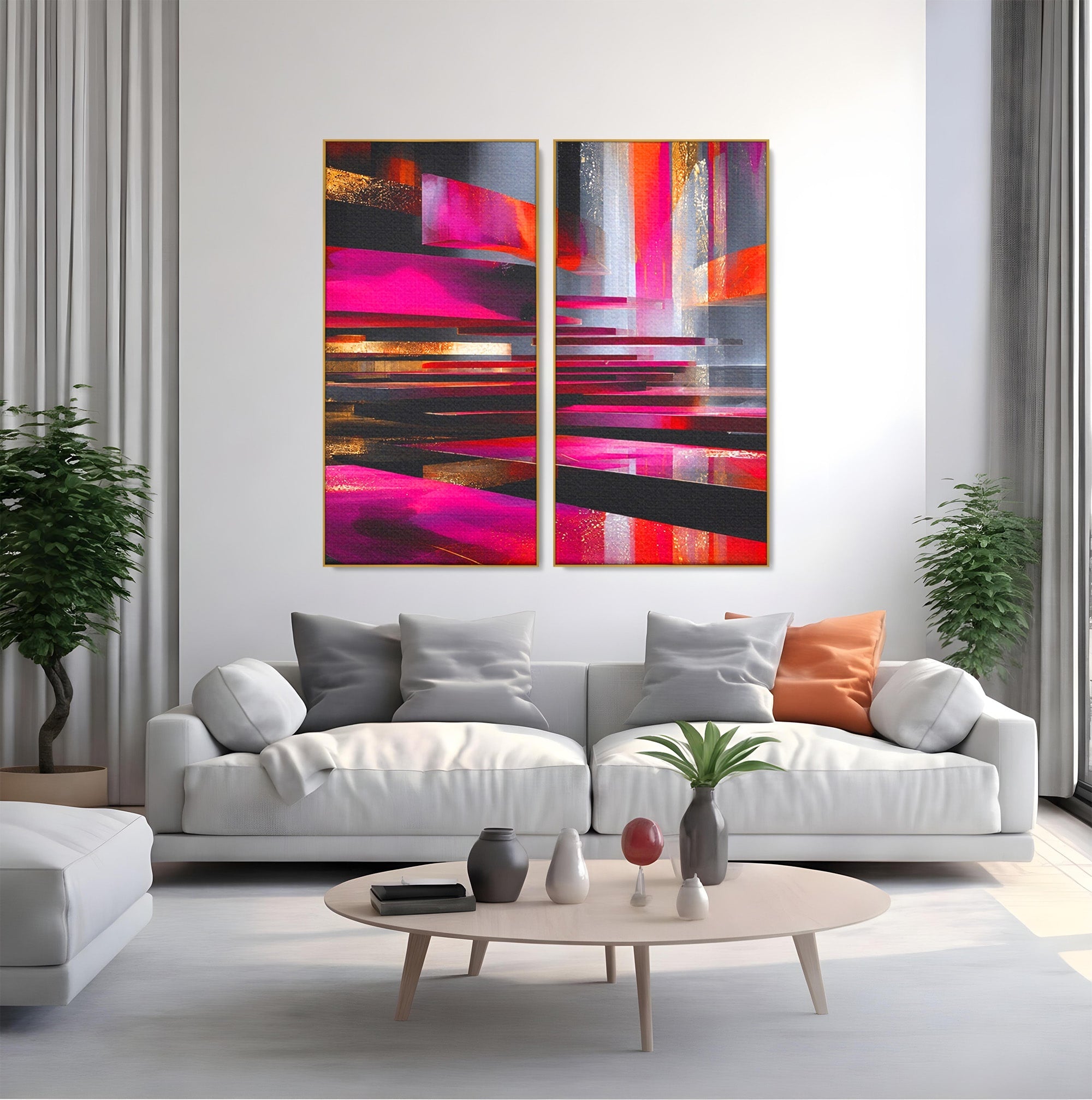 Set 2 Tablouri Canvas Premium LuxCanva® C2-1360, Arhitectura Abstracta, Abstract, Arhitectura, Modern, Living, Birou, Culori Vibrante