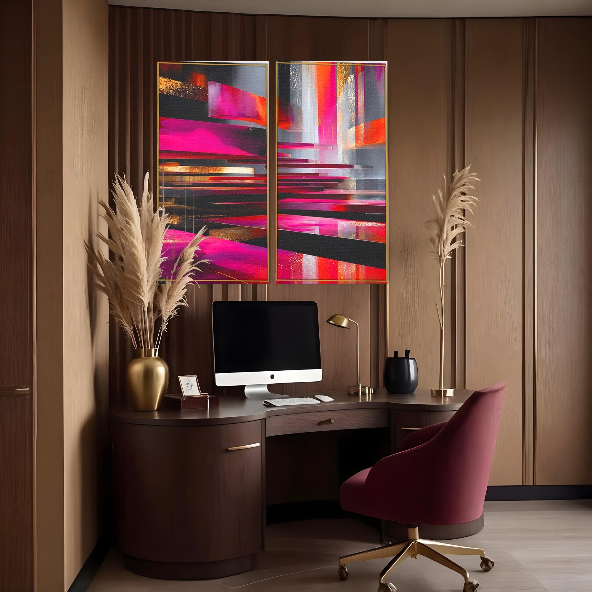 Set 2 Tablouri Canvas Premium LuxCanva® C2-1360, Arhitectura Abstracta, Abstract, Arhitectura, Modern, Living, Birou, Culori Vibrante