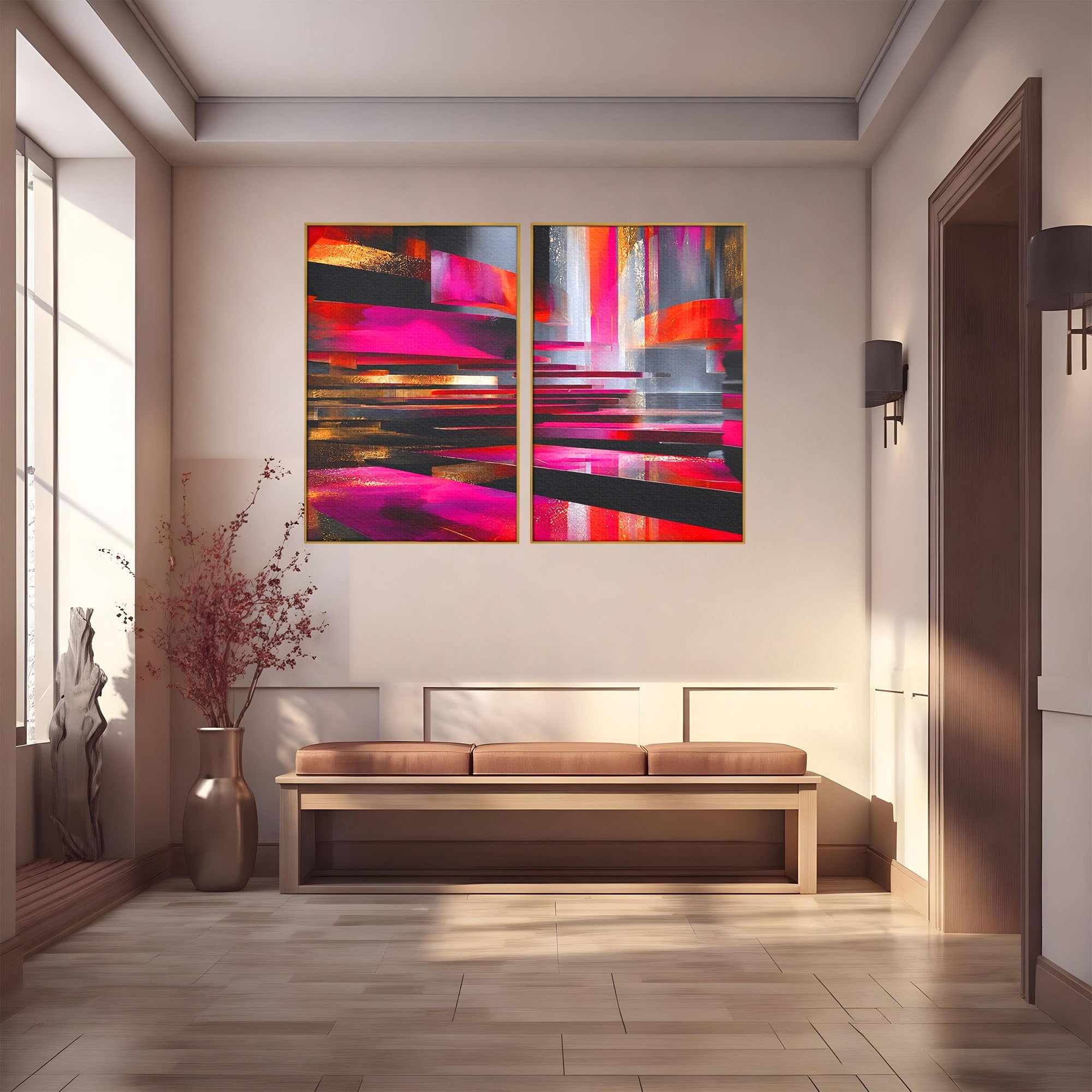 Set 2 Tablouri Canvas Premium LuxCanva® C2-1360, Arhitectura Abstracta, Abstract, Arhitectura, Modern, Living, Birou, Culori Vibrante