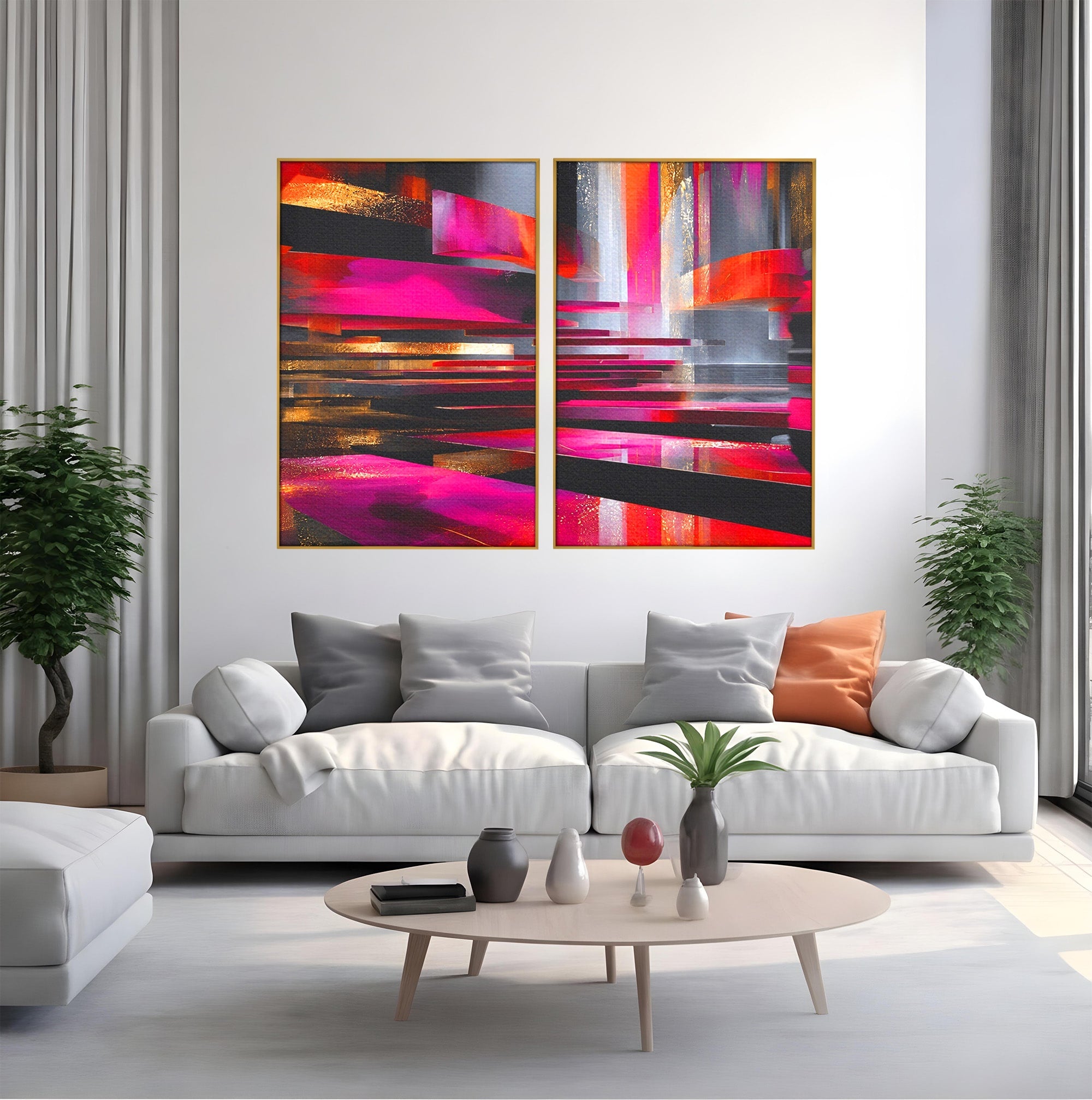 Set 2 Tablouri Canvas Premium LuxCanva® C2-1360, Arhitectura Abstracta, Abstract, Arhitectura, Modern, Living, Birou, Culori Vibrante