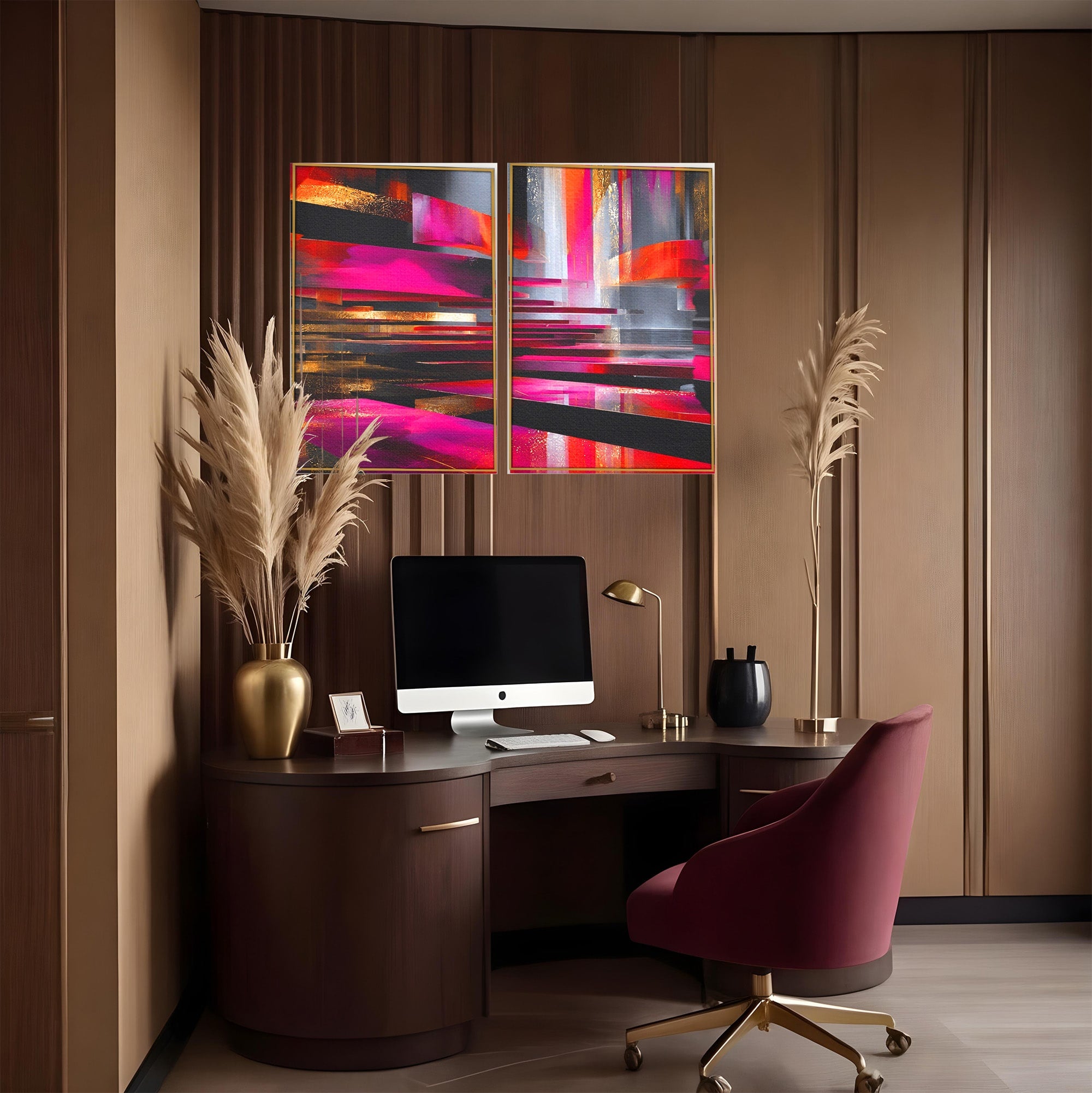 Set 2 Tablouri Canvas Premium LuxCanva® C2-1360, Arhitectura Abstracta, Abstract, Arhitectura, Modern, Living, Birou, Culori Vibrante