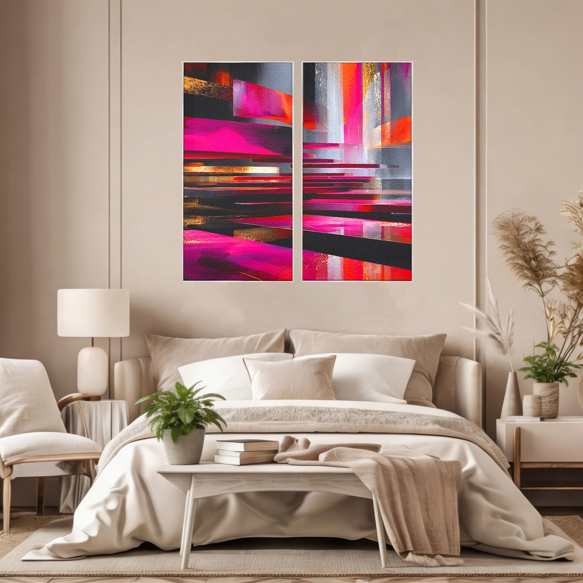 Set 2 Tablouri Canvas Premium LuxCanva® C2-1360, Arhitectura Abstracta, Abstract, Arhitectura, Modern, Living, Birou, Culori Vibrante