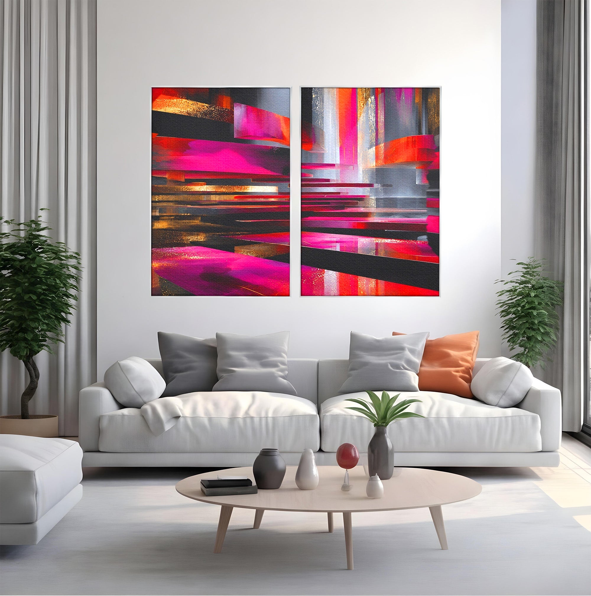 Set 2 Tablouri Canvas Premium LuxCanva® C2-1360, Arhitectura Abstracta, Abstract, Arhitectura, Modern, Living, Birou, Culori Vibrante