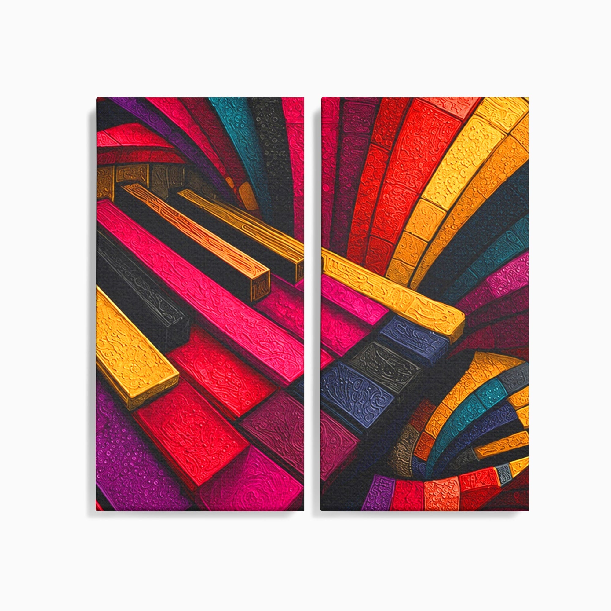 Set 2 Tablouri Canvas Premium LuxCanva® C2-1361, Pian Abstract, Pian, Abstract, Arta, Colorat, Living, Culori Vibrante