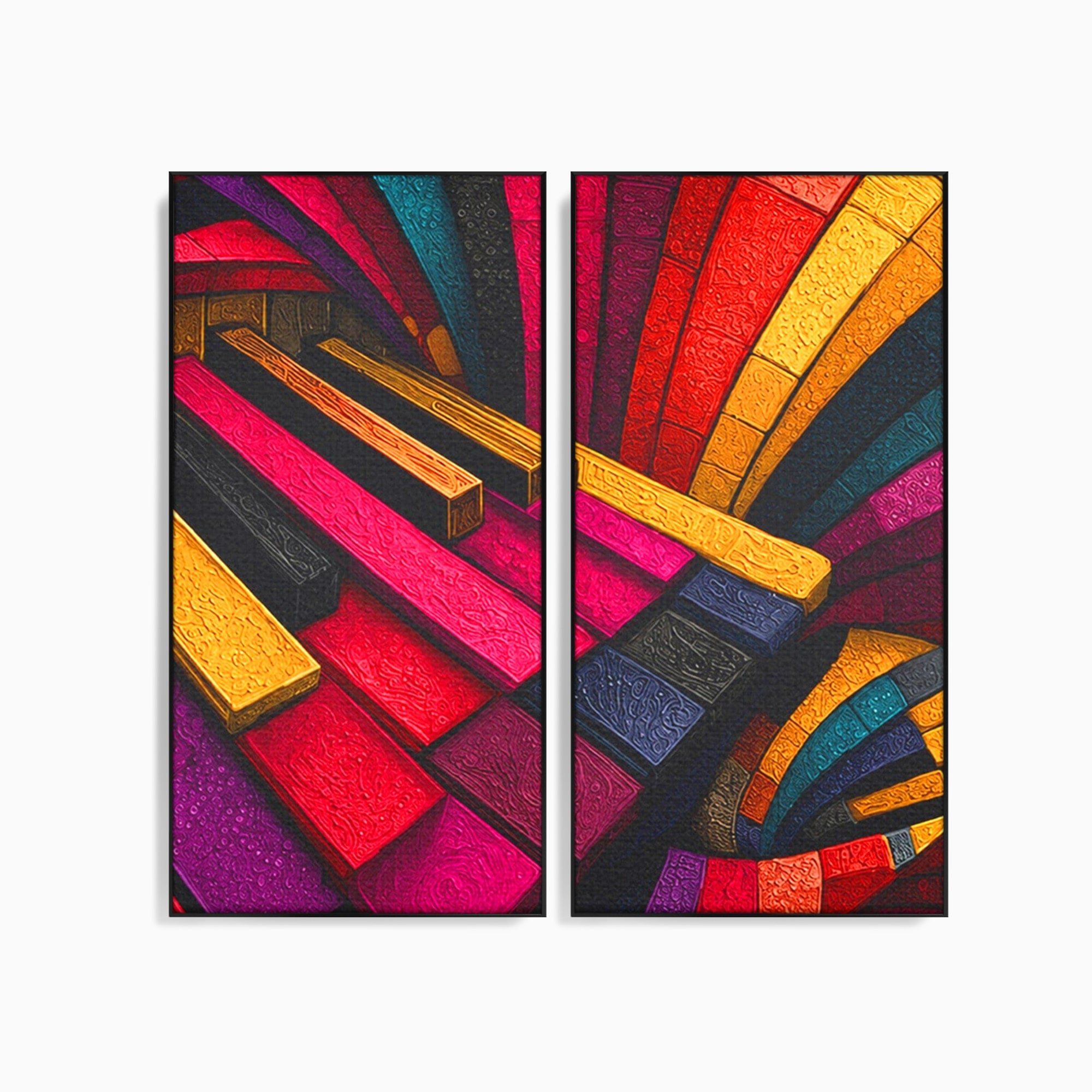 Set 2 Tablouri Canvas Premium LuxCanva® C2-1361, Pian Abstract, Pian, Abstract, Arta, Colorat, Living, Culori Vibrante