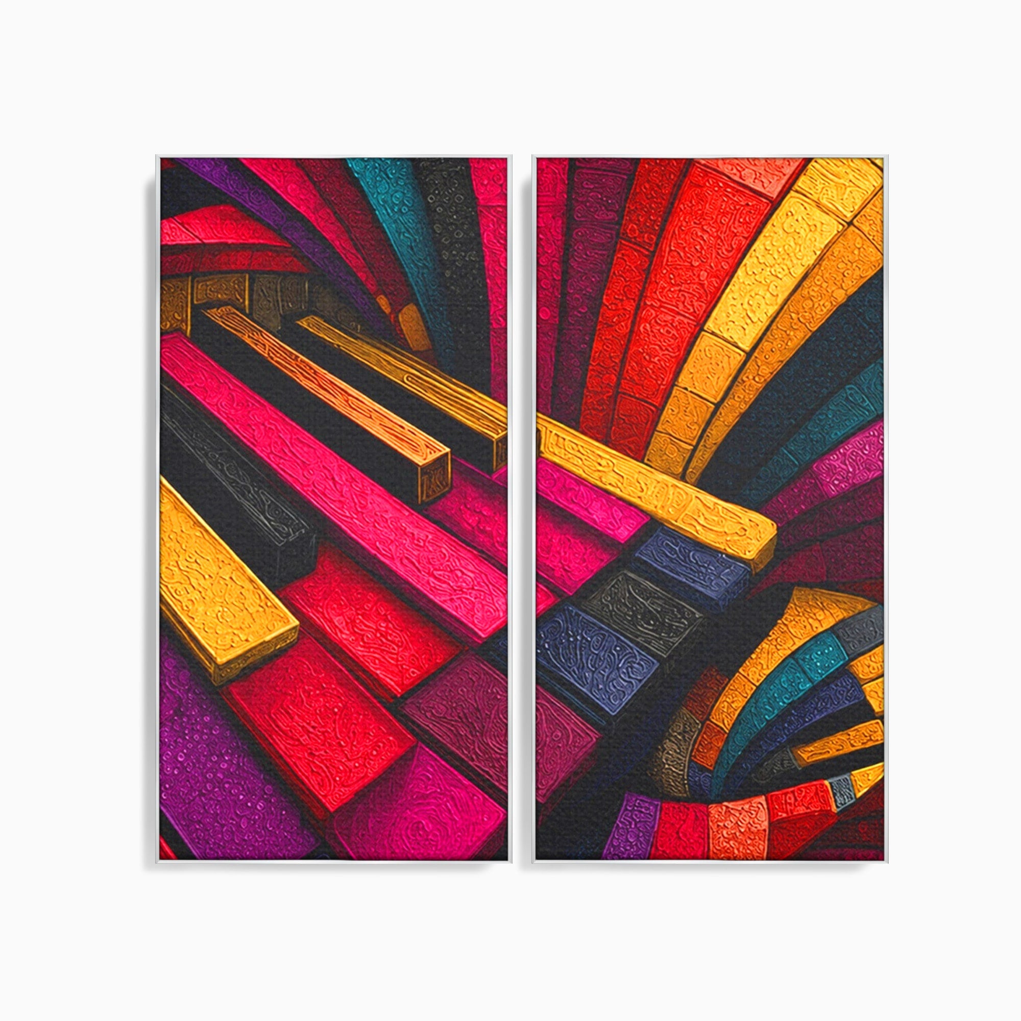 Set 2 Tablouri Canvas Premium LuxCanva® C2-1361, Pian Abstract, Pian, Abstract, Arta, Colorat, Living, Culori Vibrante