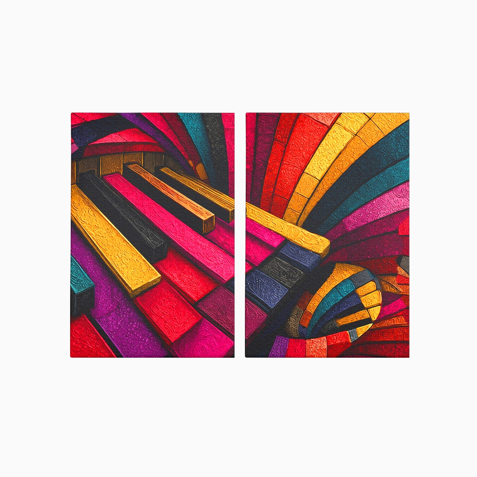 Set 2 Tablouri Canvas Premium LuxCanva® C2-1361, Pian Abstract, Pian, Abstract, Arta, Colorat, Living, Culori Vibrante